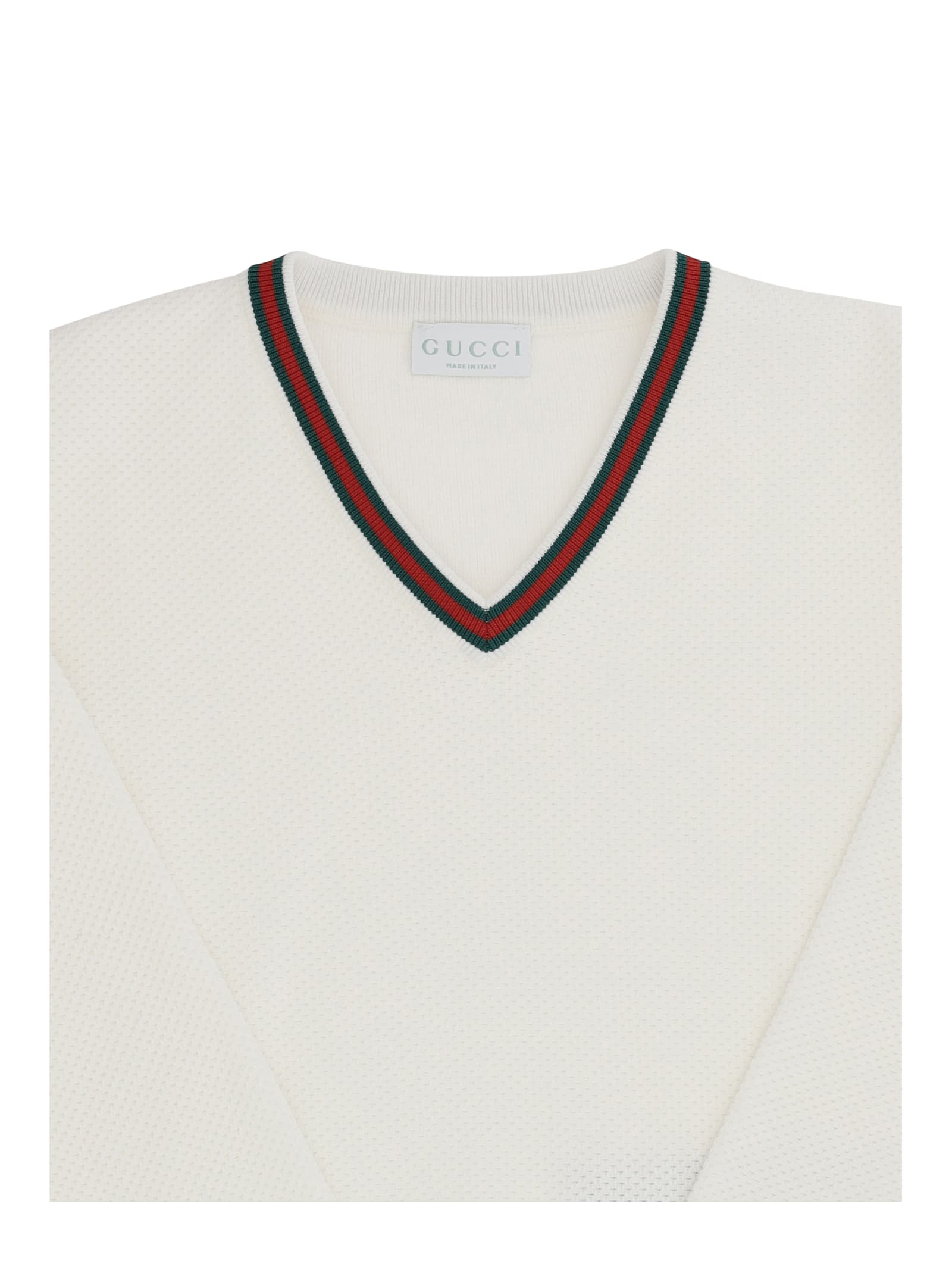 Gucci White Sweater For Kids With Web Detail In White/green/red