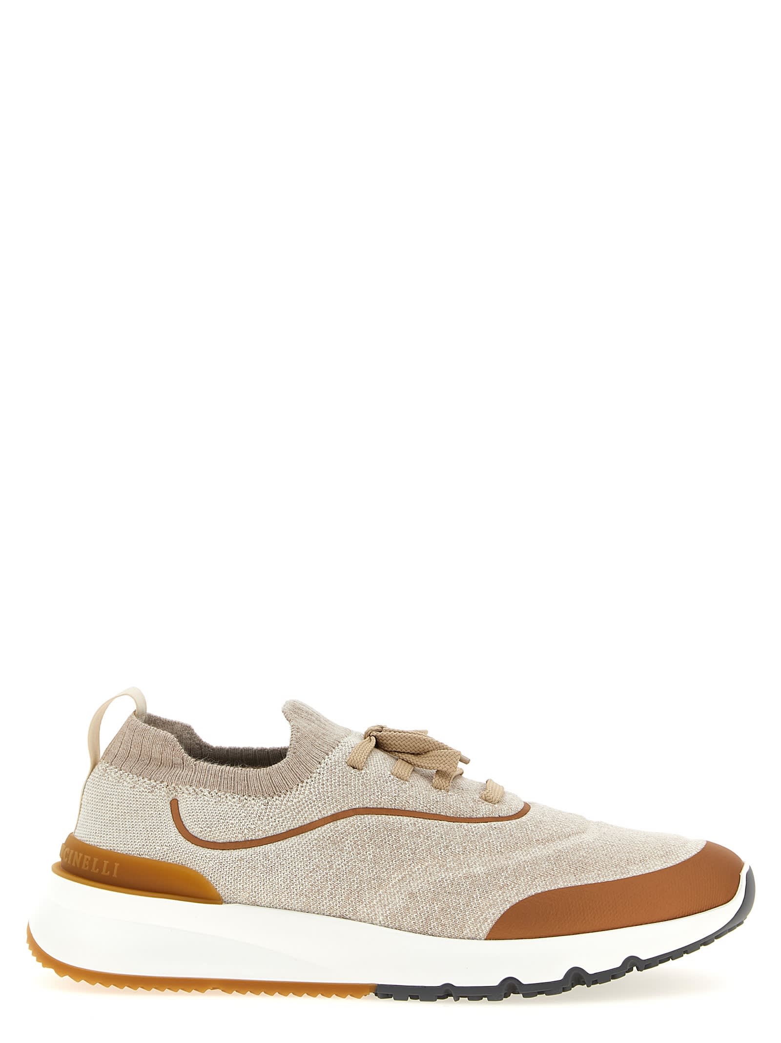 Brunello Cucinelli Canvas Sneakers With Contrasting Toe Cap In Neutral
