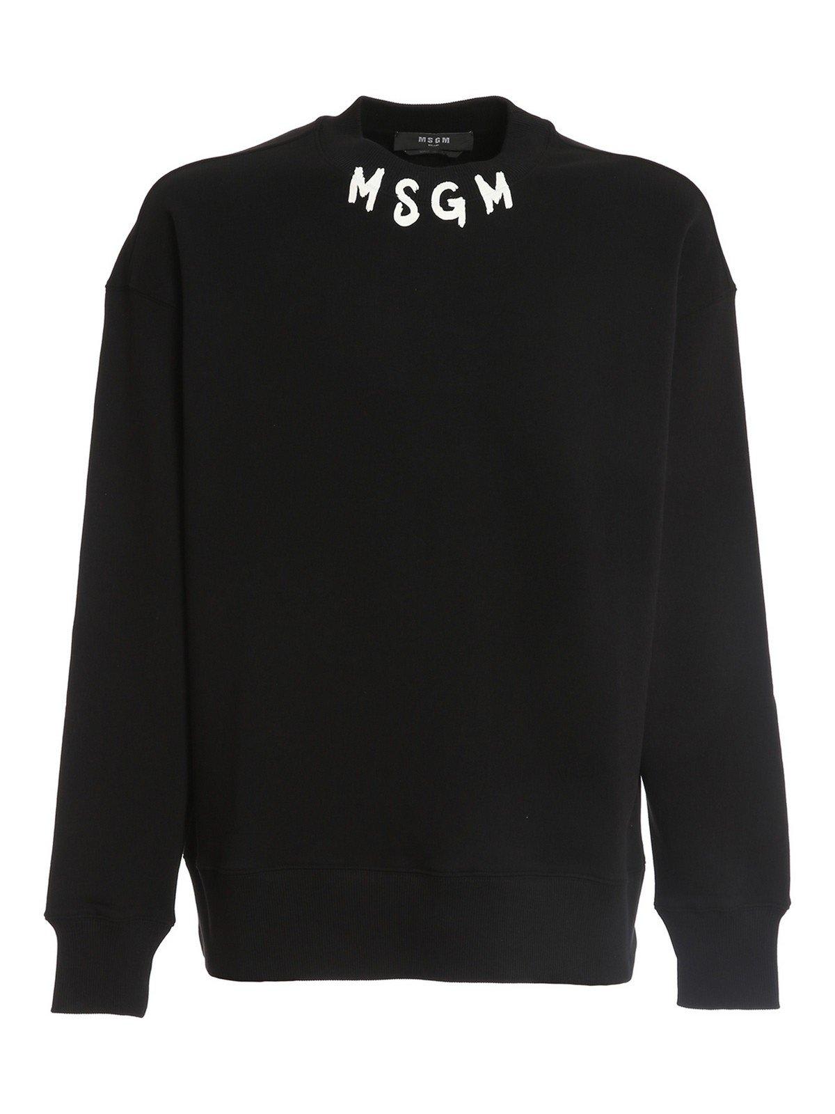 Shop Msgm Logo Printed Crewneck Sweatshirt In Nero