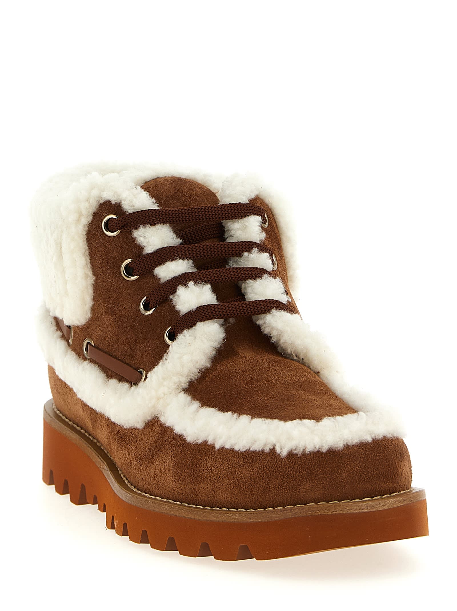 Valentino Vlogo-detail Lace-up Leather Boots In Brown