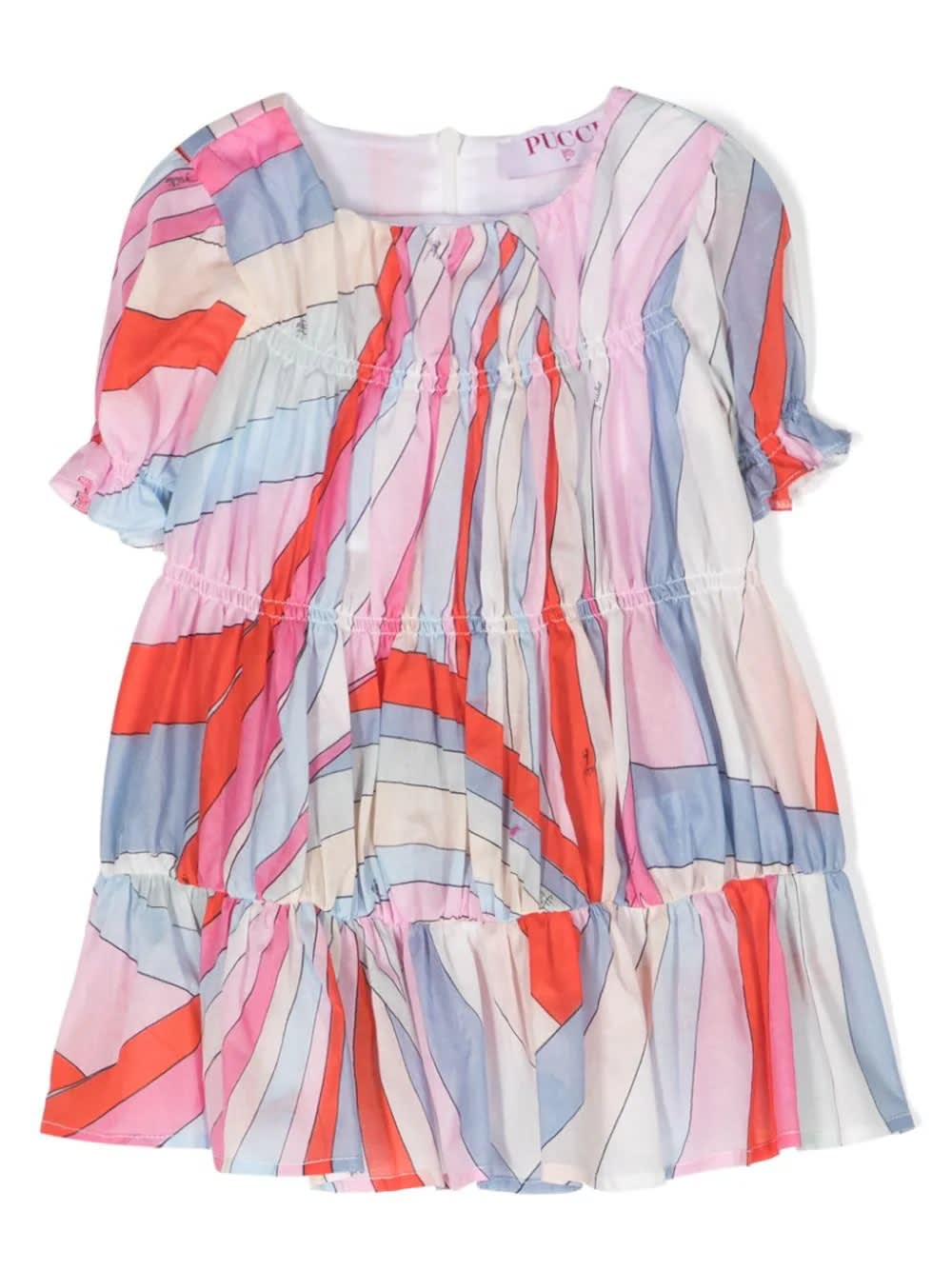 Pucci Babies' Dress With Light Blue/multicolour Iride Print