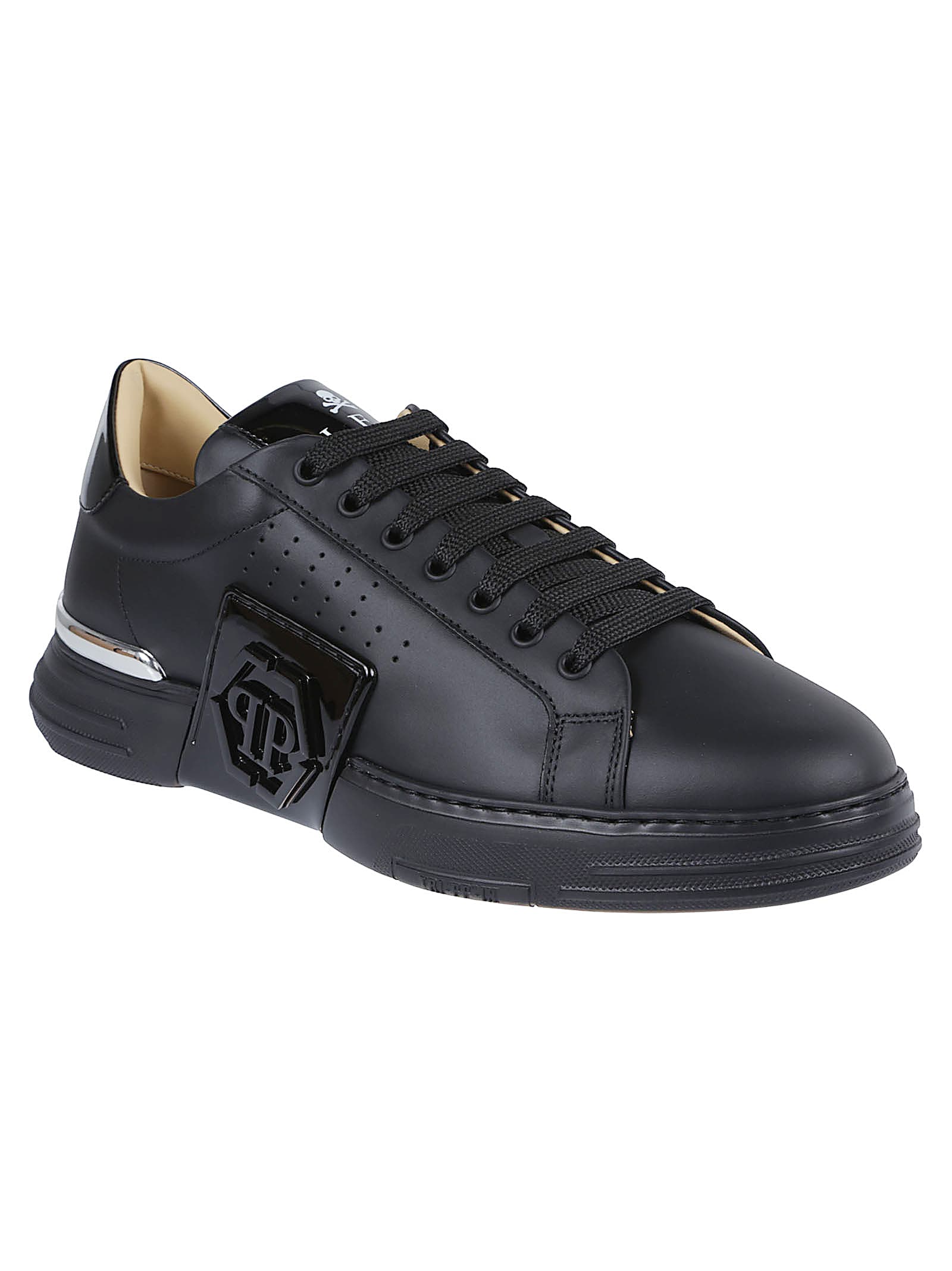 Philipp Plein Lo-top Calfskin Sneakers With Perforated Detailing And Embossed Logo In Multi