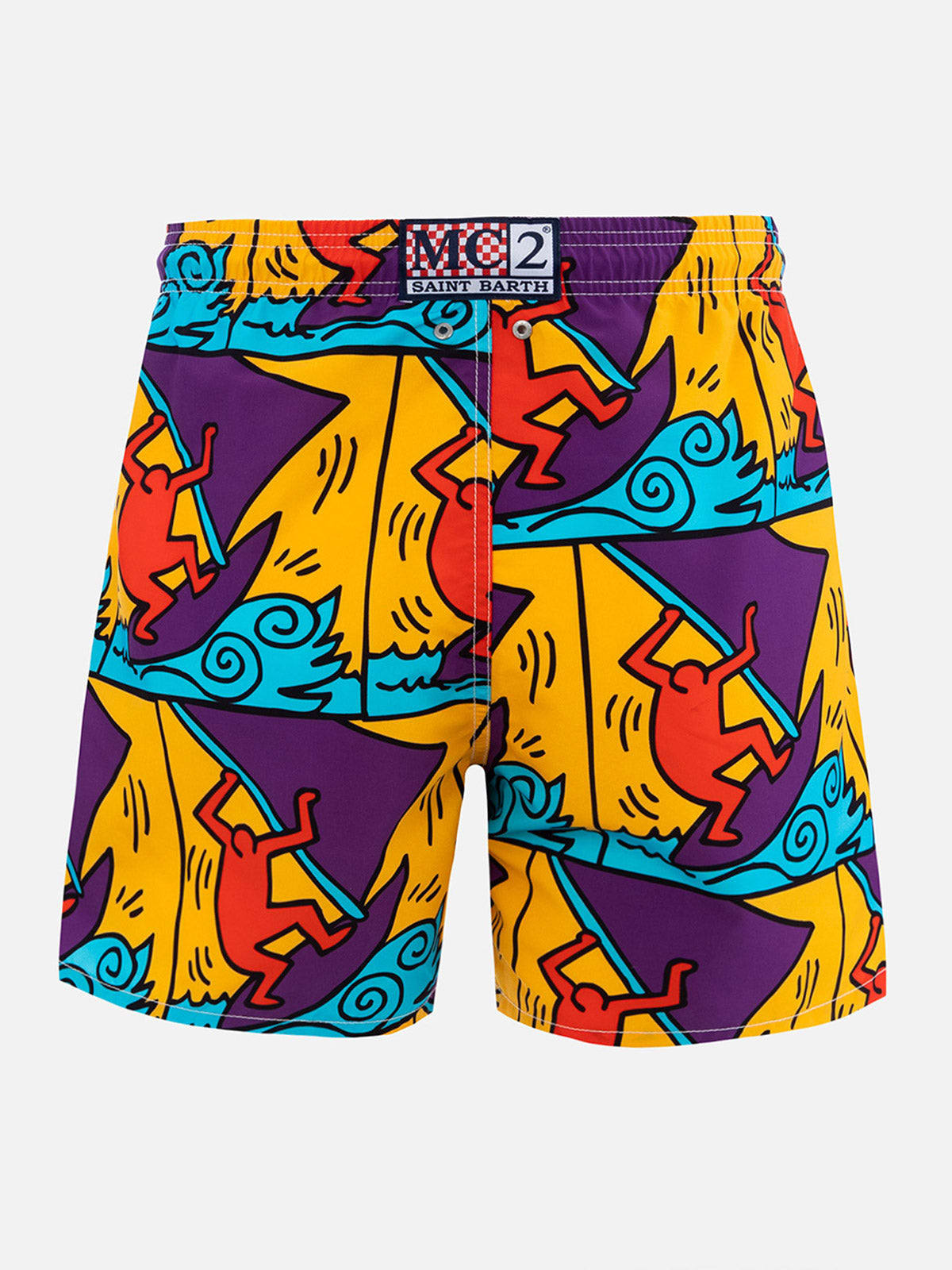 MC2 SAINT BARTH MAN MID-LENGTH GUSTAVIA SWIM-SHORTS WITH KEITH HARING DESIGN PLACED PRINT KEITH HARING SPECIAL EDITI 
