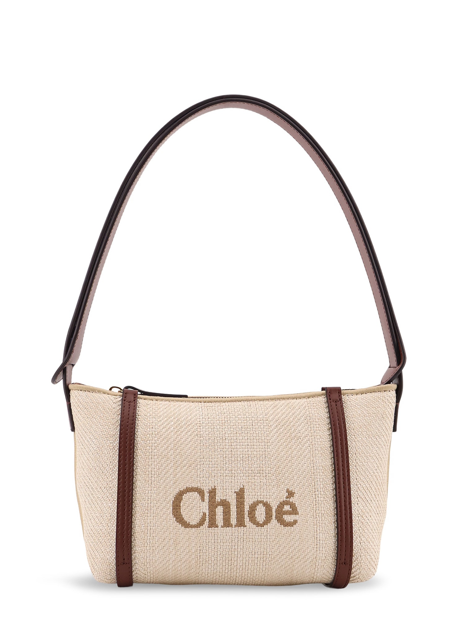 Chloé Chloè Carry Canvas Shoulder Bag With Logo Embroidery