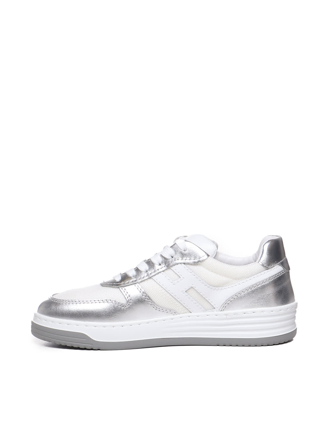 Shop Hogan 630 Sneakers With Metallic Inserts In White, Silver
