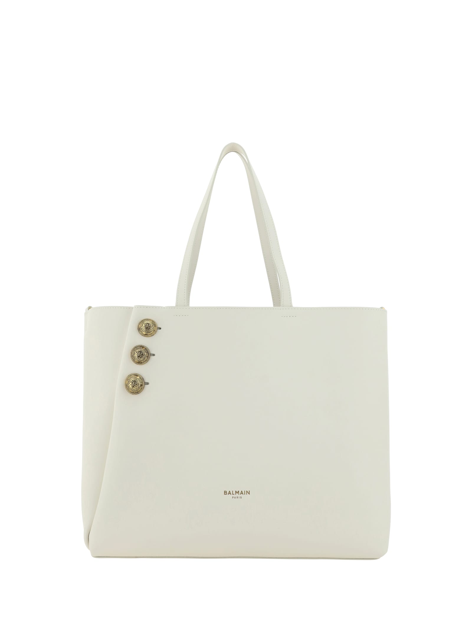 Shop Balmain Emblème Shoulder Bag In Creme