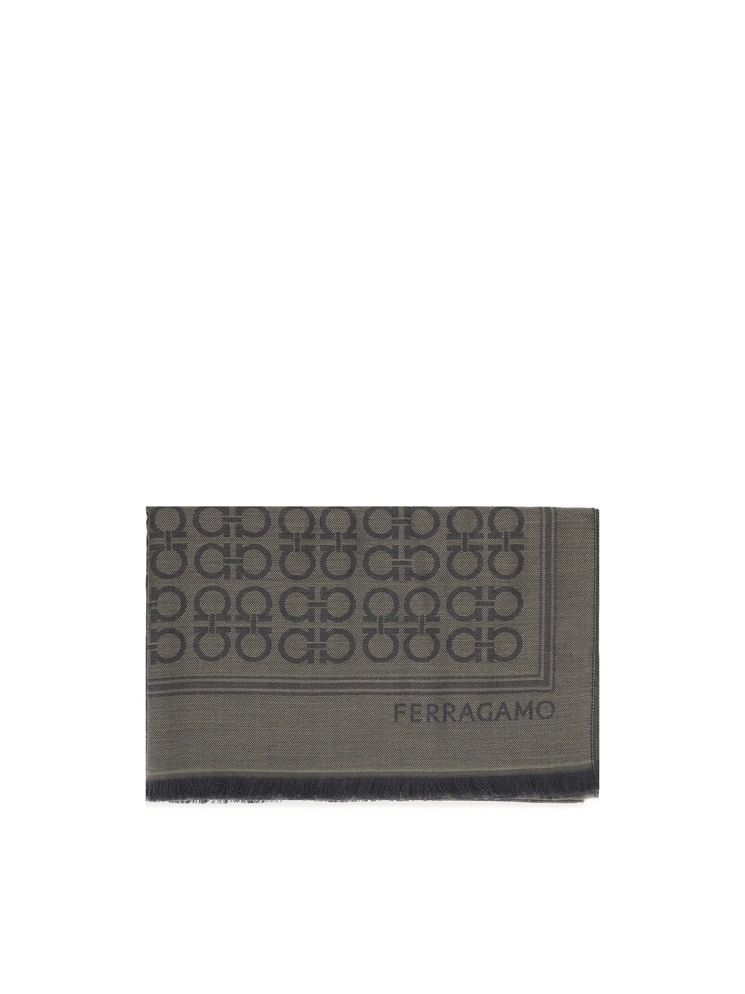 Ferragamo Gancini Square Stole In Gray
