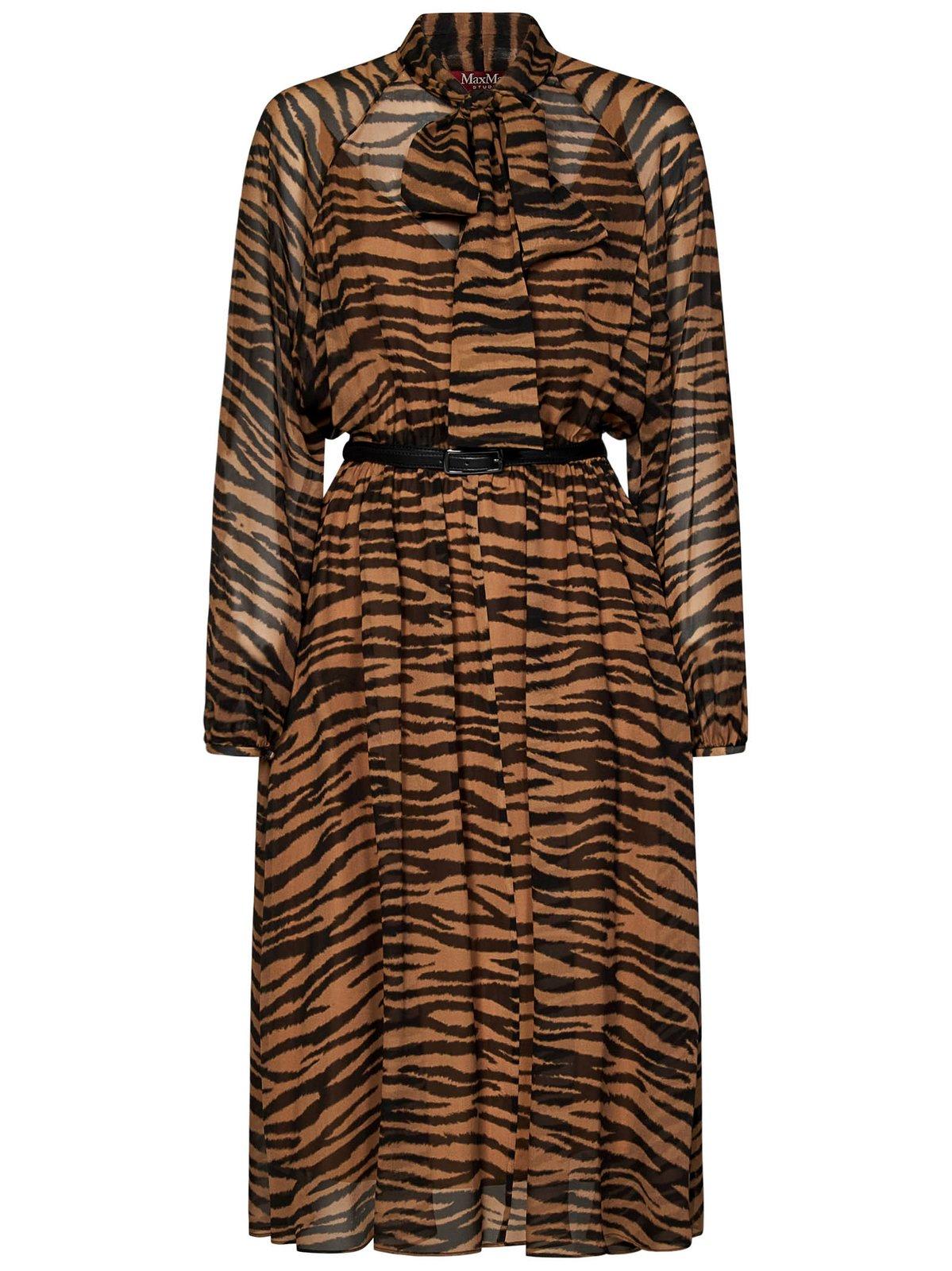 All-over Printed Belted Long-sleeved Dress