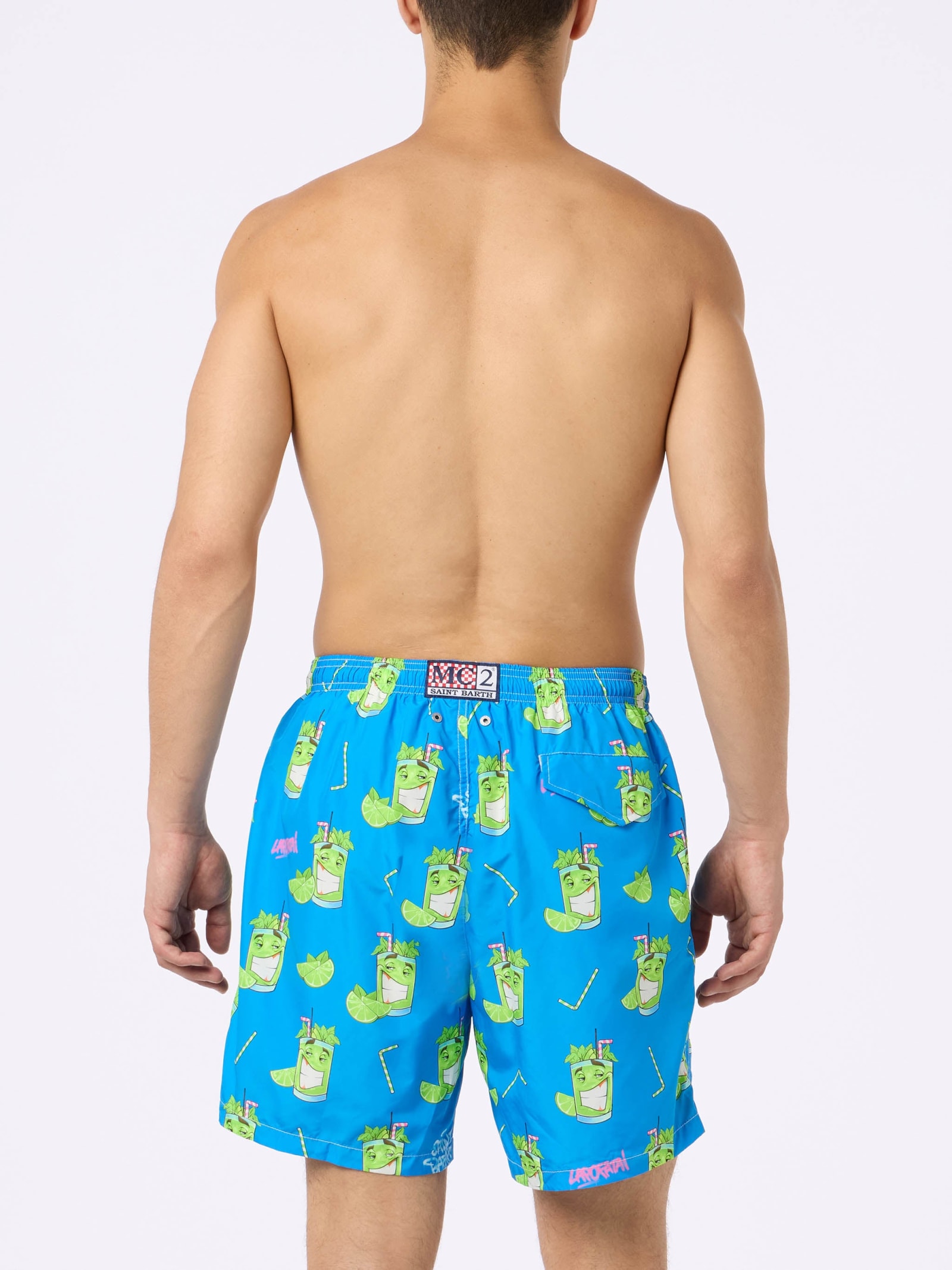 Mc2 Saint Barth Man Lightweight Fabric Swim-shorts Lighting With Cryptopuppets Print Cryptopuppets Special Edition In Blue