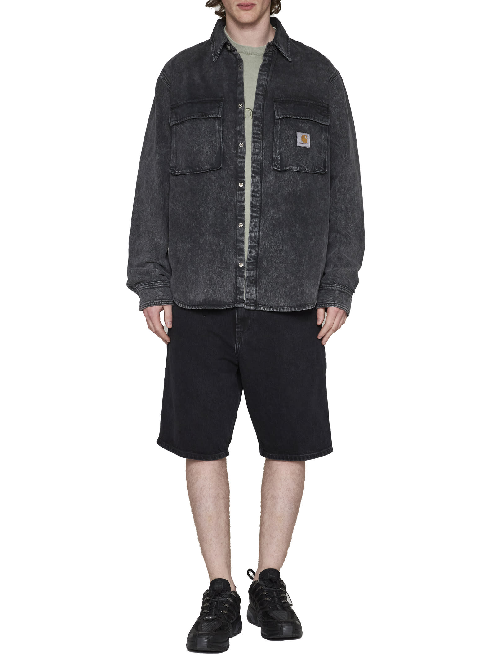 Shop Carhartt Shorts In Black Stone Washed