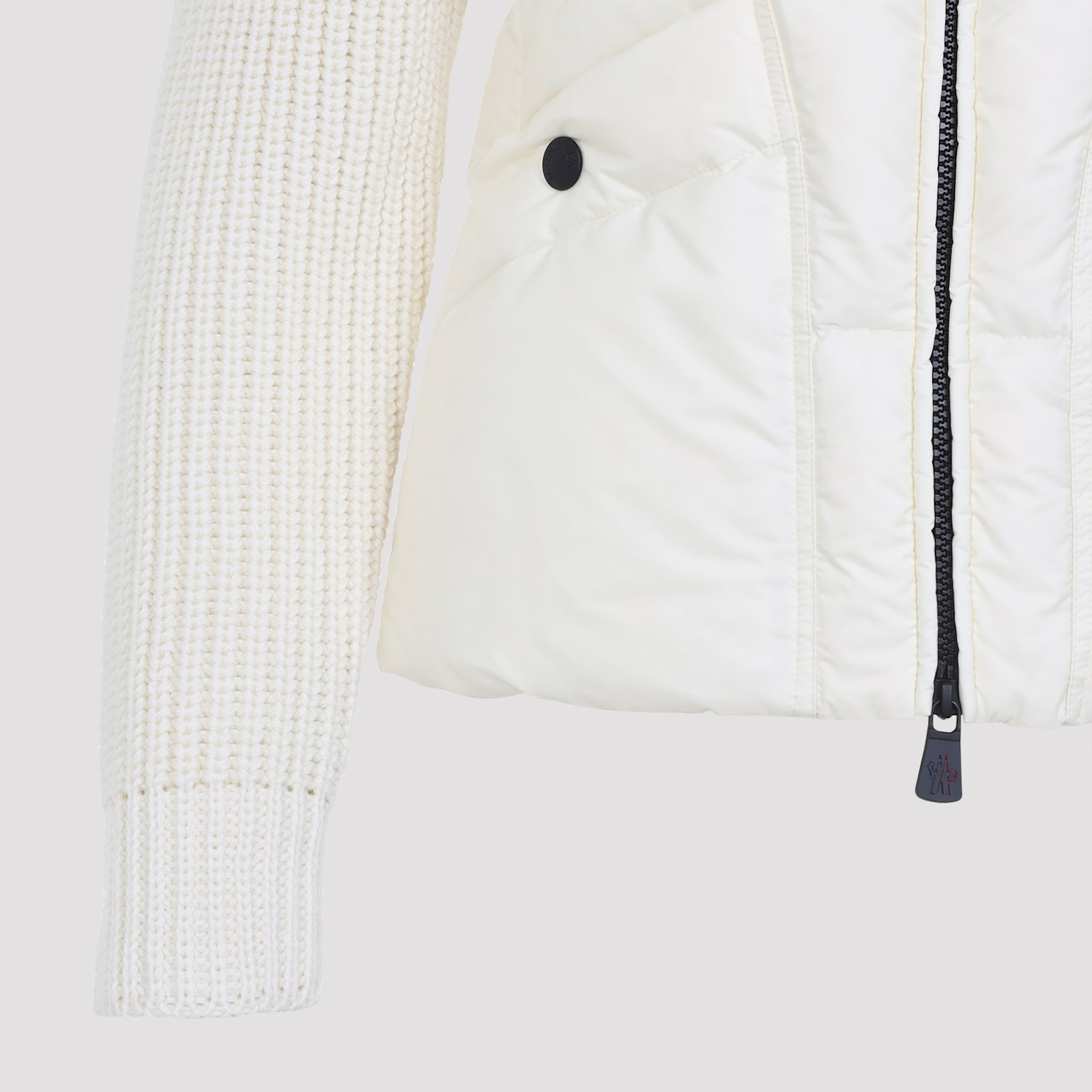 Moncler High Collar Quilted Long Sleeve Jacket In White