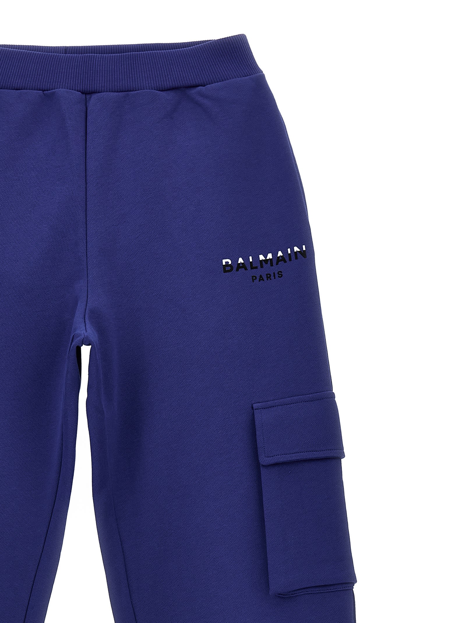 Shop Balmain Flocked Logo Joggers In Blue