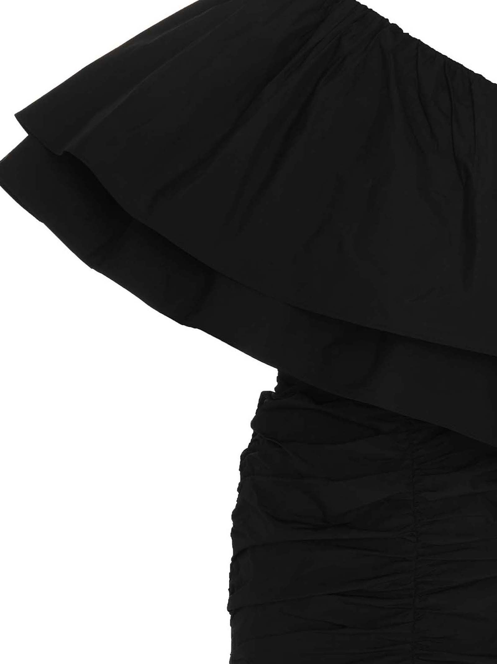 Shop Rotate Birger Christensen One-shoulder Gathered Dress In Black