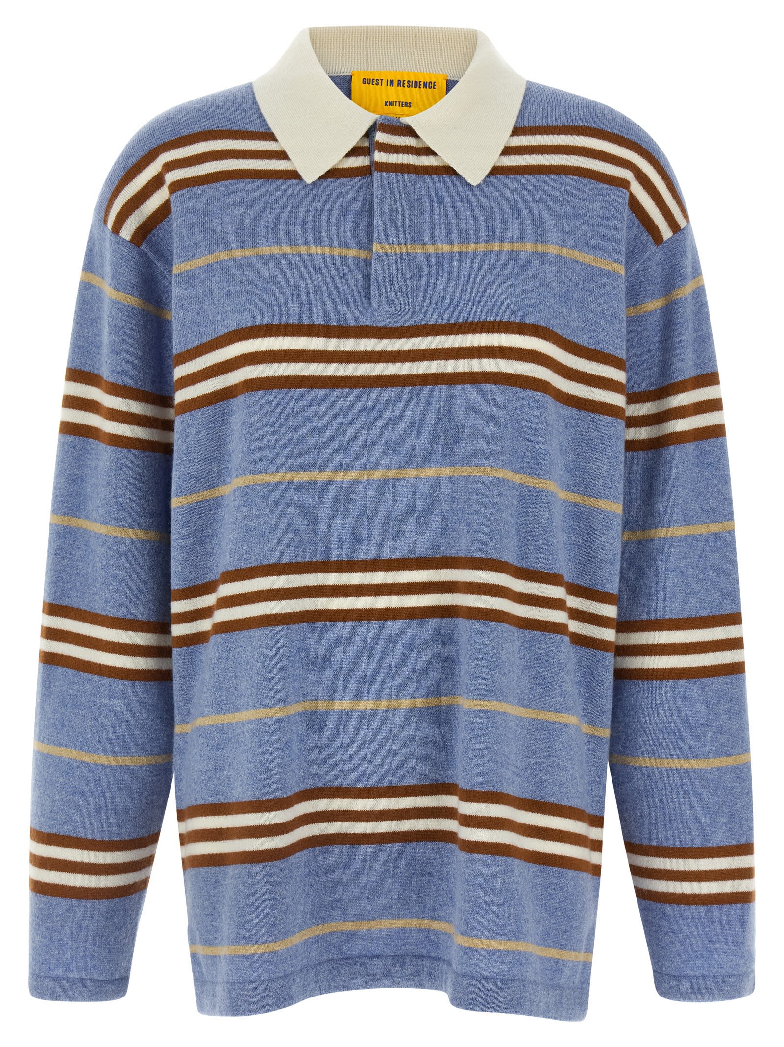 Guest In Residence Striped Cashmere Rugby Sweater With Classic Collar In Blue