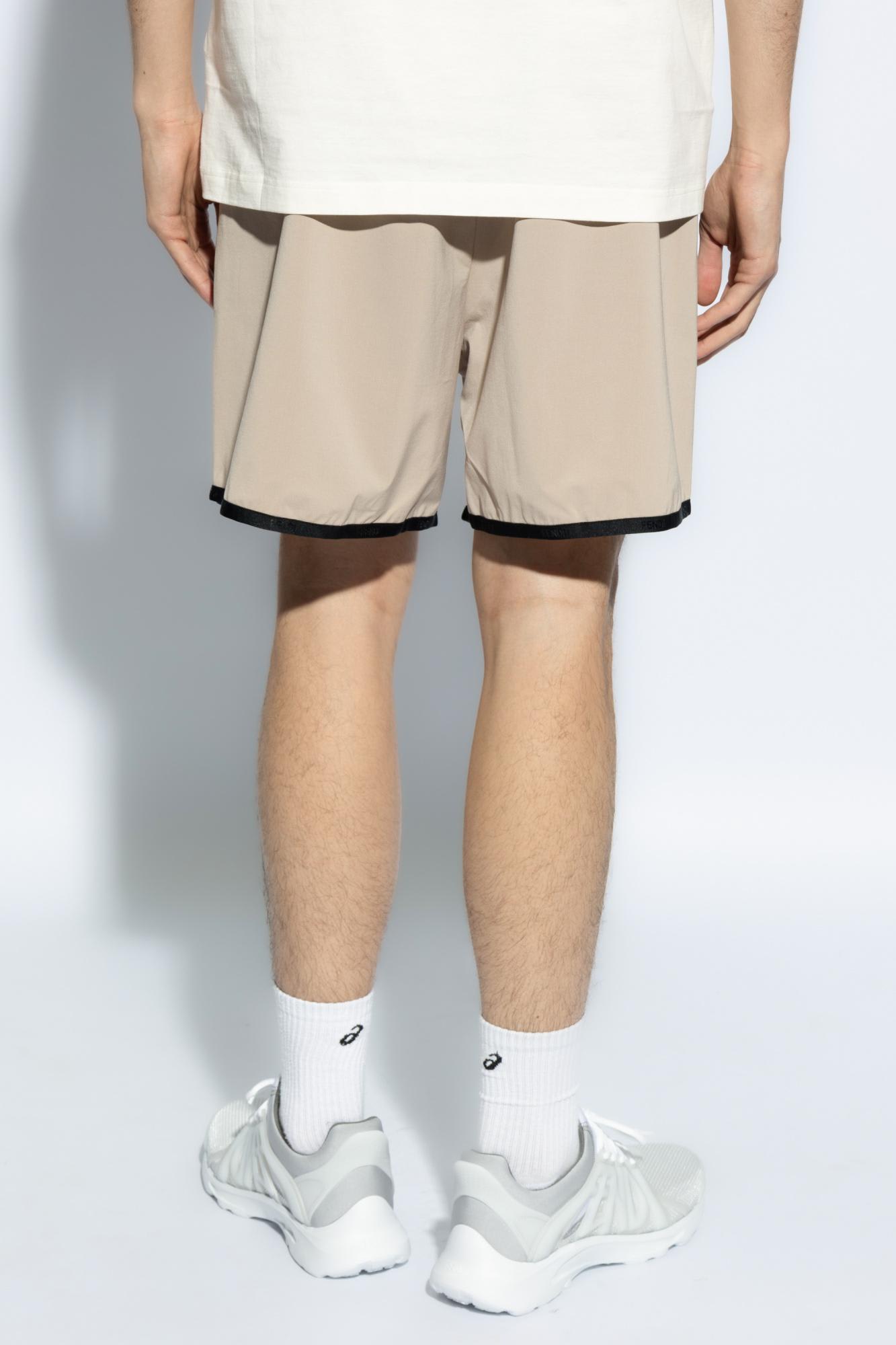 Shop Fendi Shorts With Logo In Beige