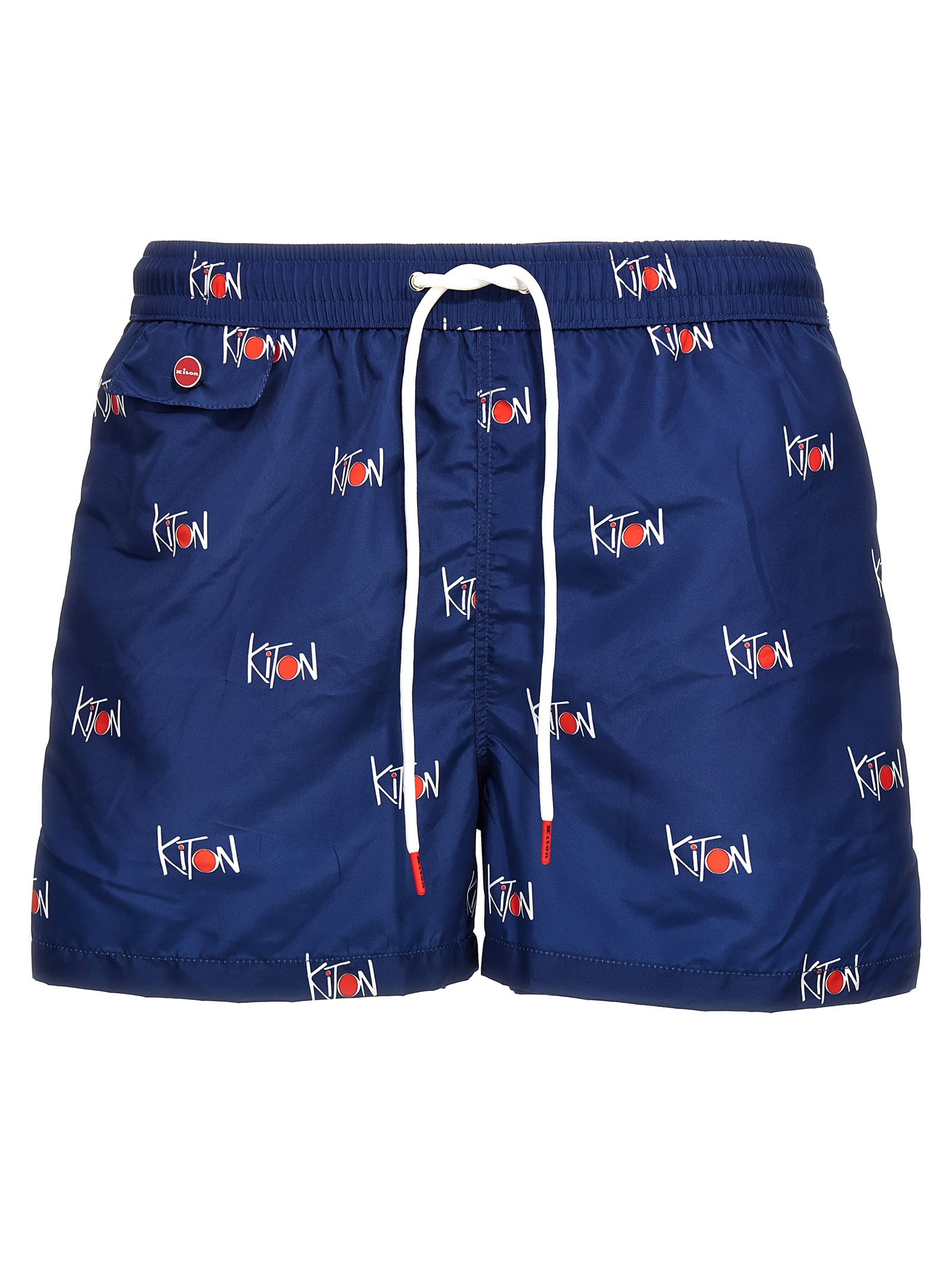 Shop Kiton Logo Print Swim Shorts In Blue