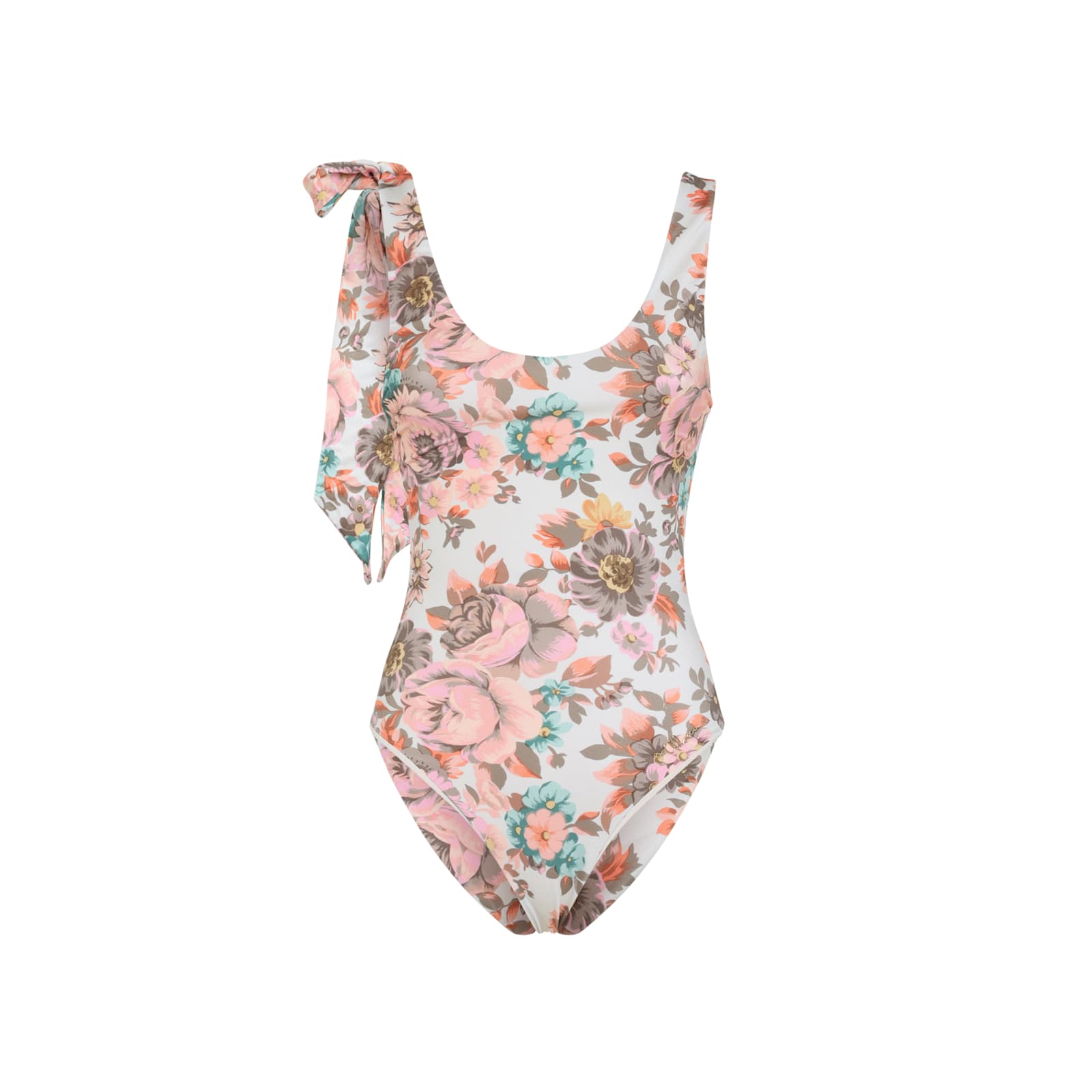 Chloé One-shoulder Floral Print Swimsuit With Bow Detail In Multi