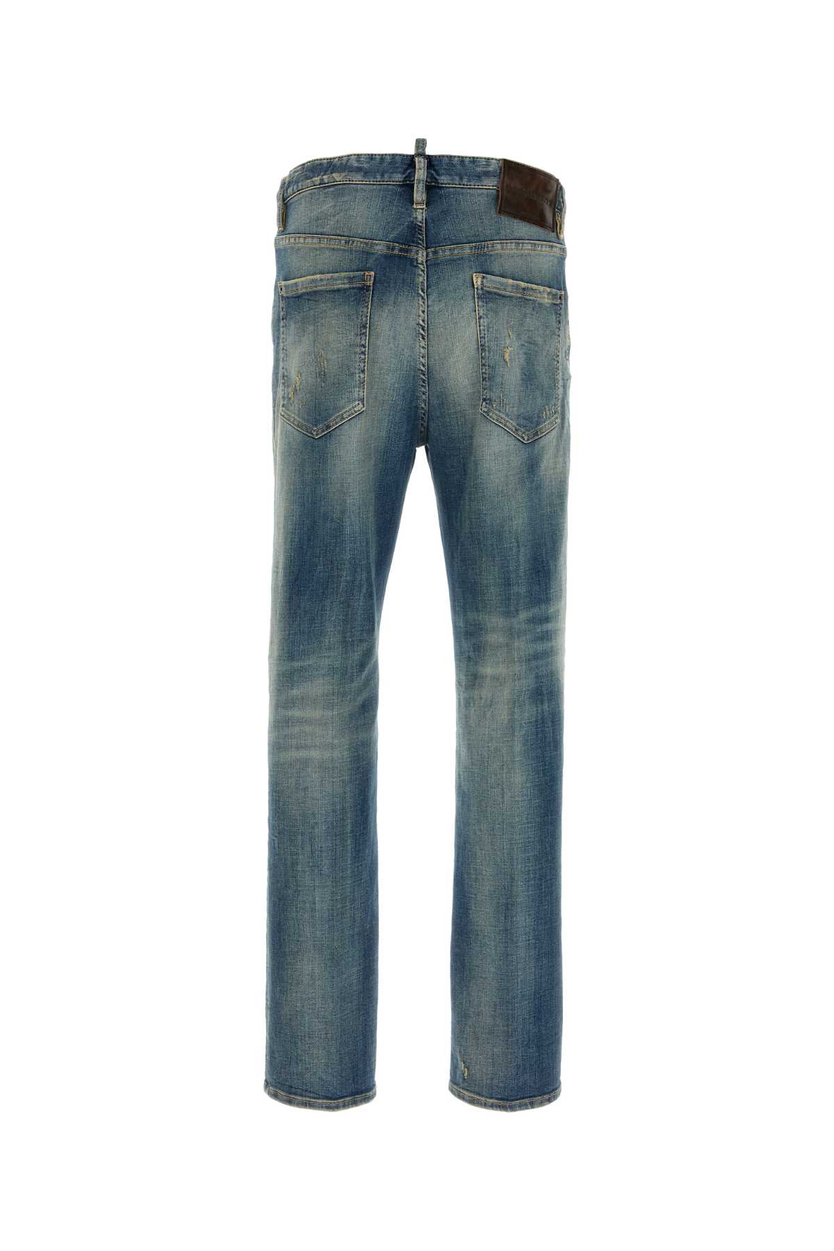 Dsquared2 Blue Jeans With Logo Patch On The Rear And Distressed Effect In Denim Man In Blue