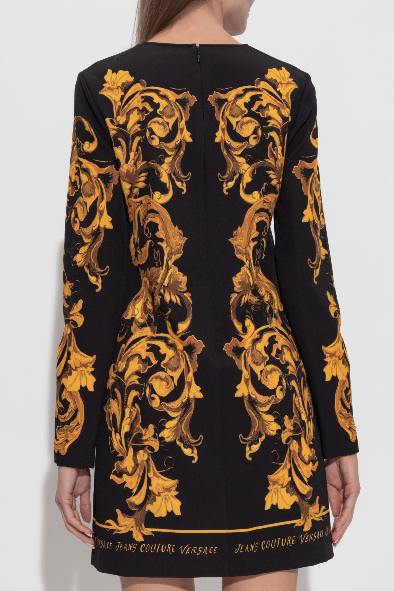 Versace Jeans Couture Baroque-print Long-sleeve Midi Dress In Multi