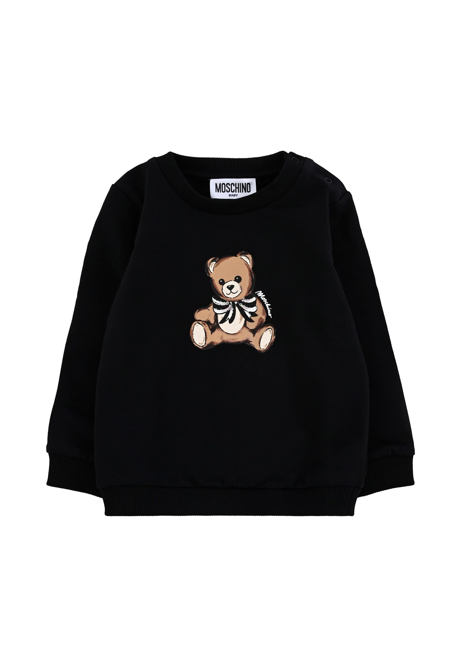 Moschino Black Sweatshirt For Baby Girl With Teddy Bear In Black