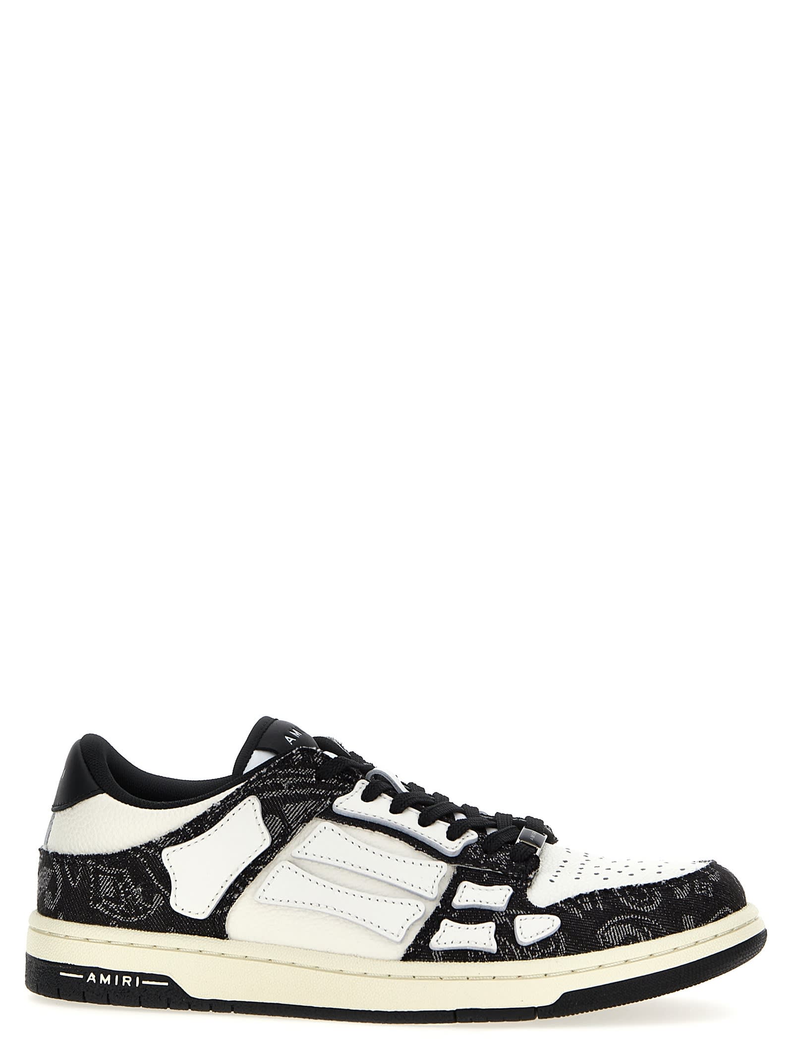 Shop Amiri Bandana Denim Skel Top Low Sneakers In White/black