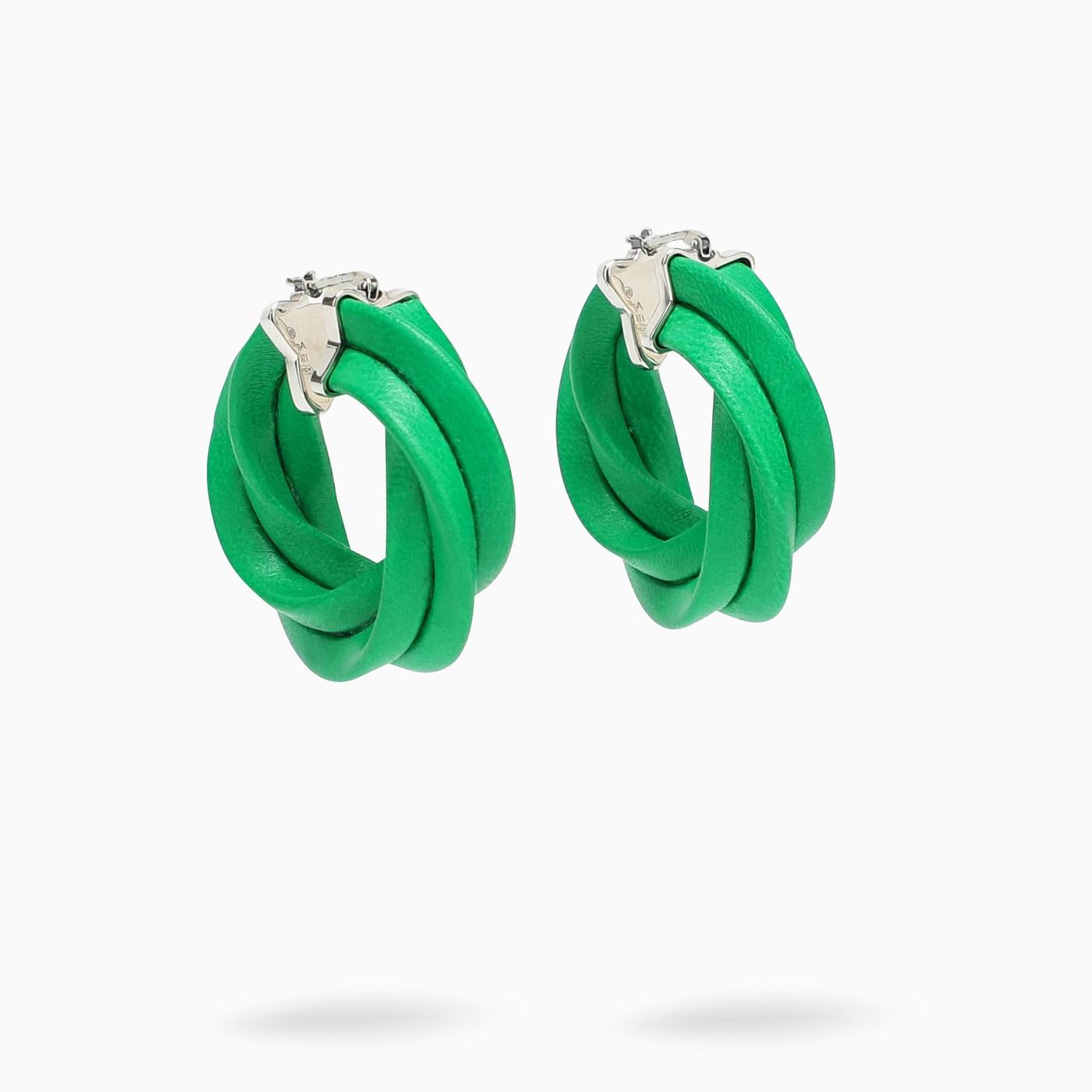 Shop Bottega Veneta Green Twisted Hoop Earrings