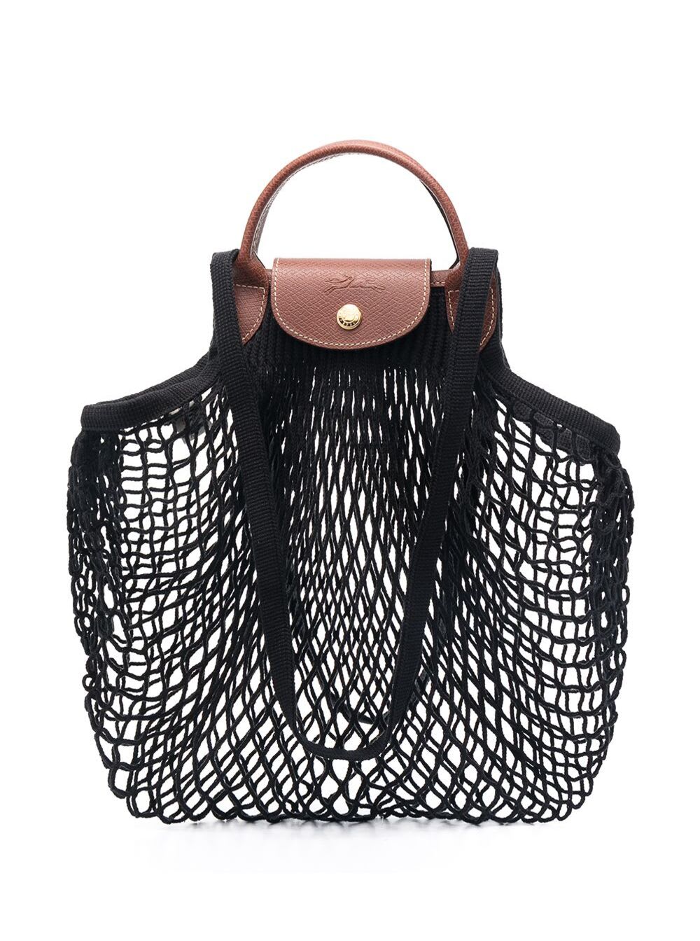 le Pliage Filet Black Handbag With Engraved Logo In Mesh Woman