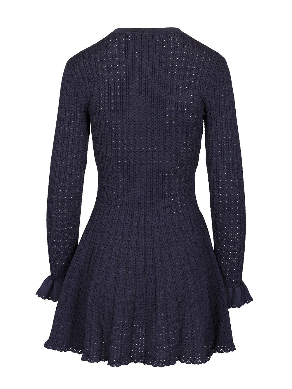 Self-portrait Openwork Knit Mini Dress In Blue