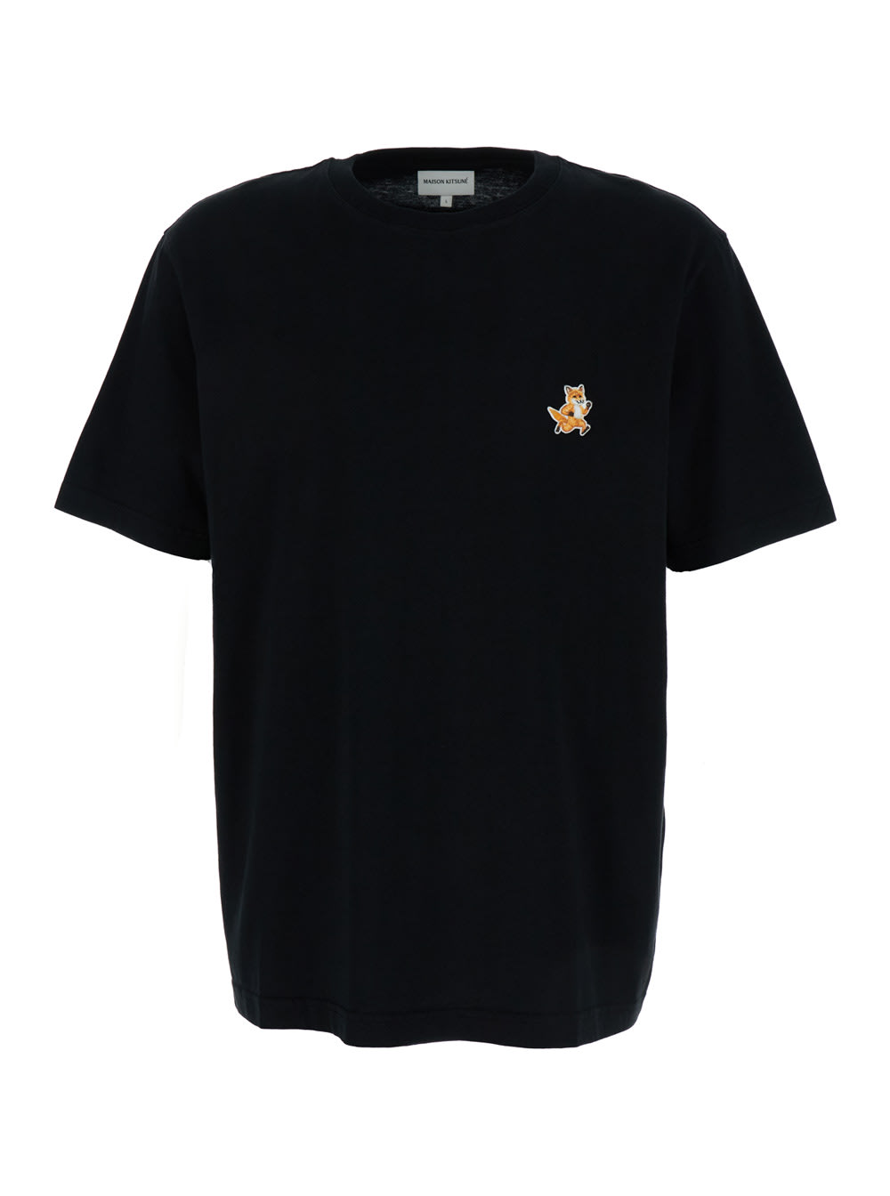 Maison Kitsuné Black T-shirt With Speedy Fox Patch In Cotton Man