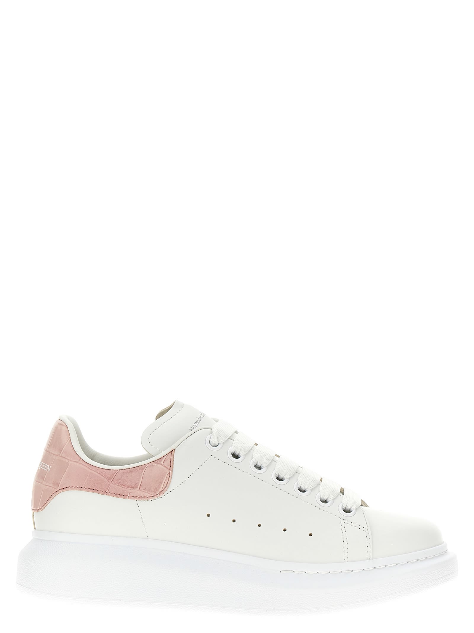 Alexander Mcqueen White Leather Sneakers With Powder Pink Suede Heel In Neutral