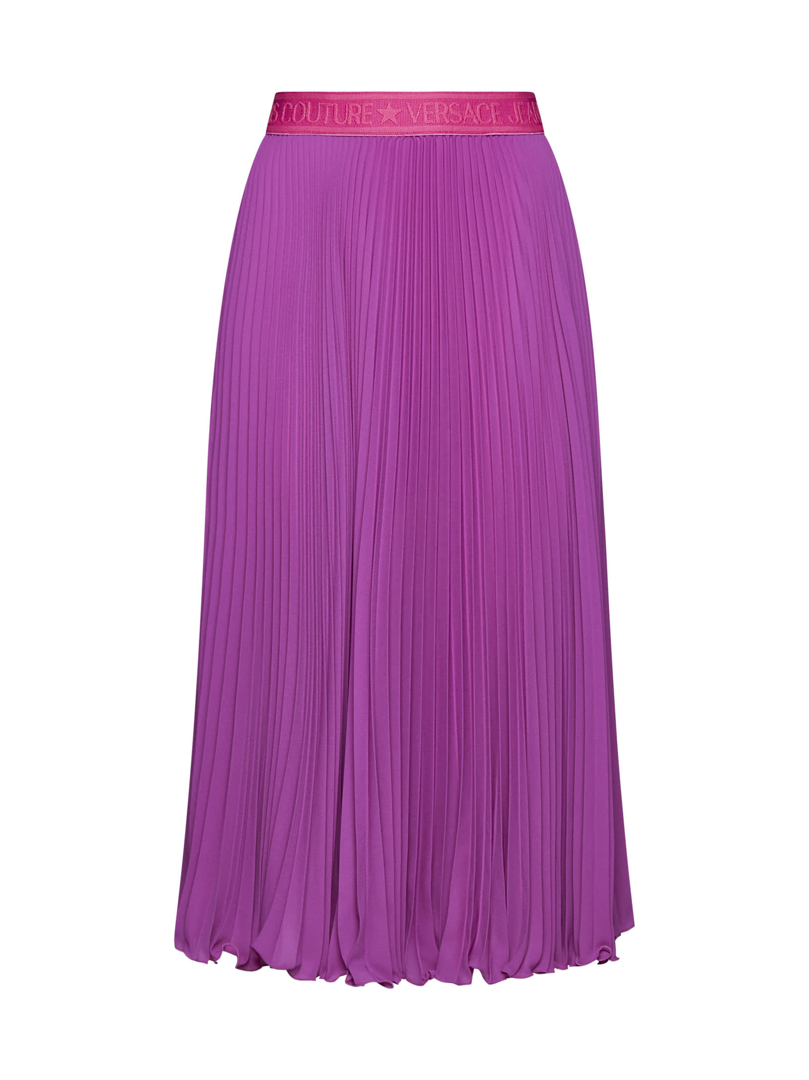 Versace Jeans Couture Pleated Logo-waistband Midi Skirt In Fuxia