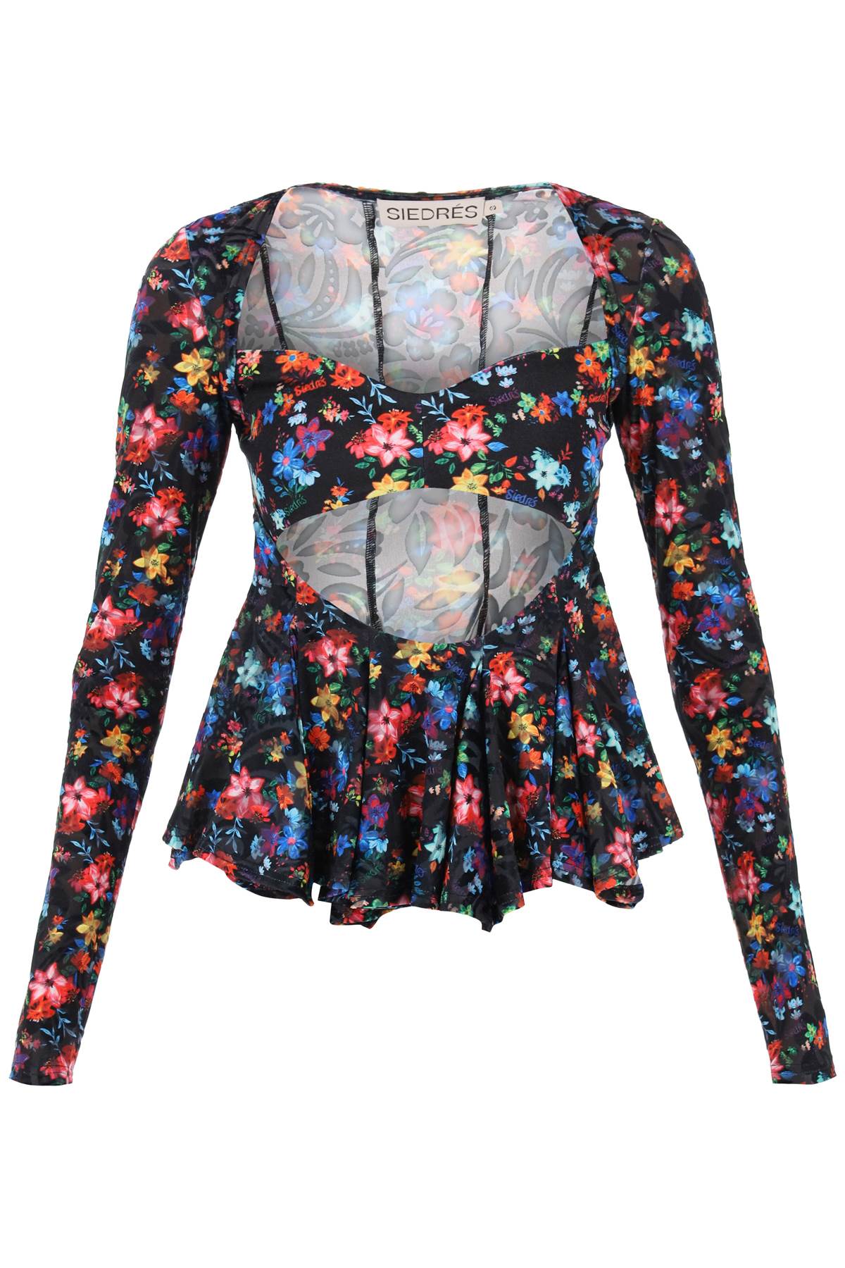 Shop Siedres Loen Long-sleeved Top With Cut Out In Multi (black)