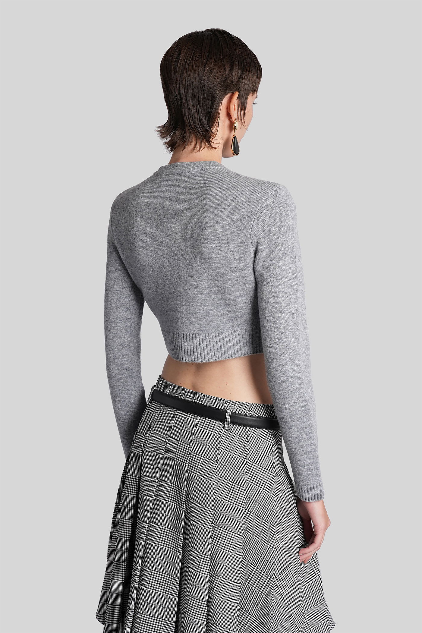 Self-portrait Wool-blend Cropped Cardigan In Gray