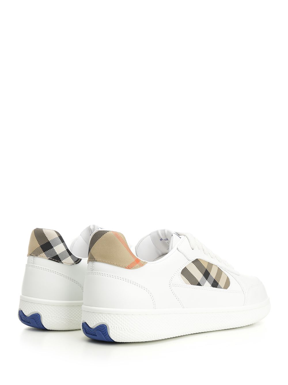 Burberry Low-top Leather Sneakers With Check Inserts In White