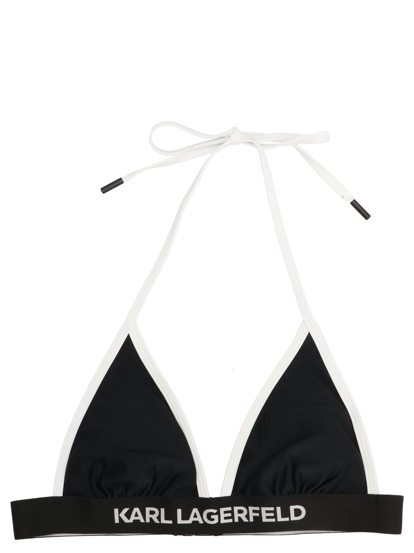 Shop Karl Lagerfeld Karl Logo Bikini Top In White/black