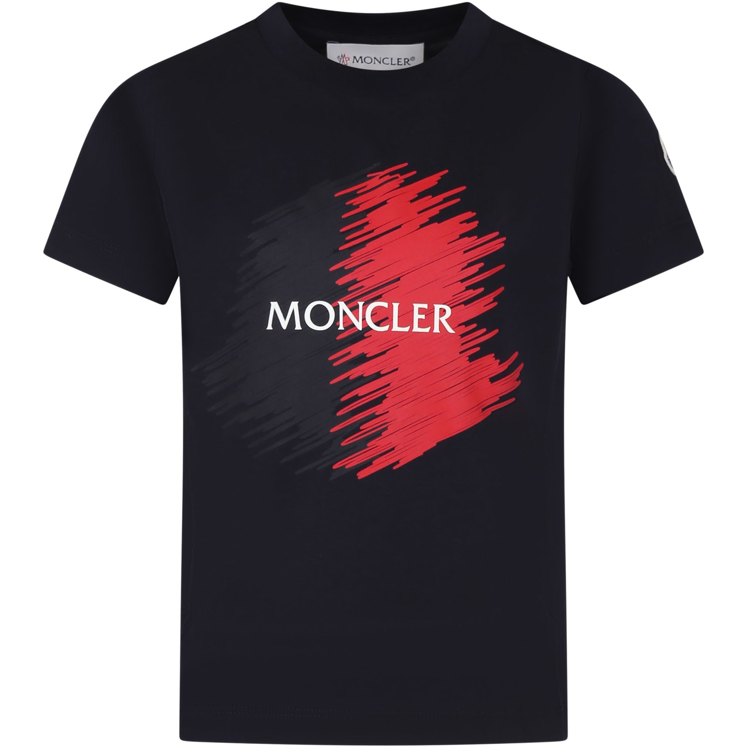 Moncler Kids' Blue T-shirt For Boy With Logo In Black