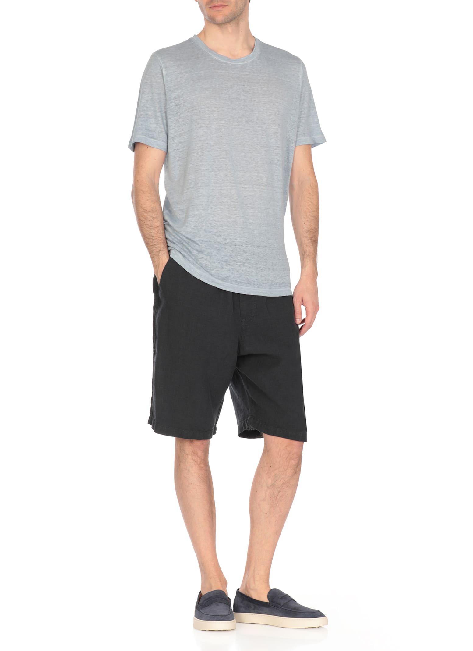 120% Lino Linen Bermuda Shorts In Black