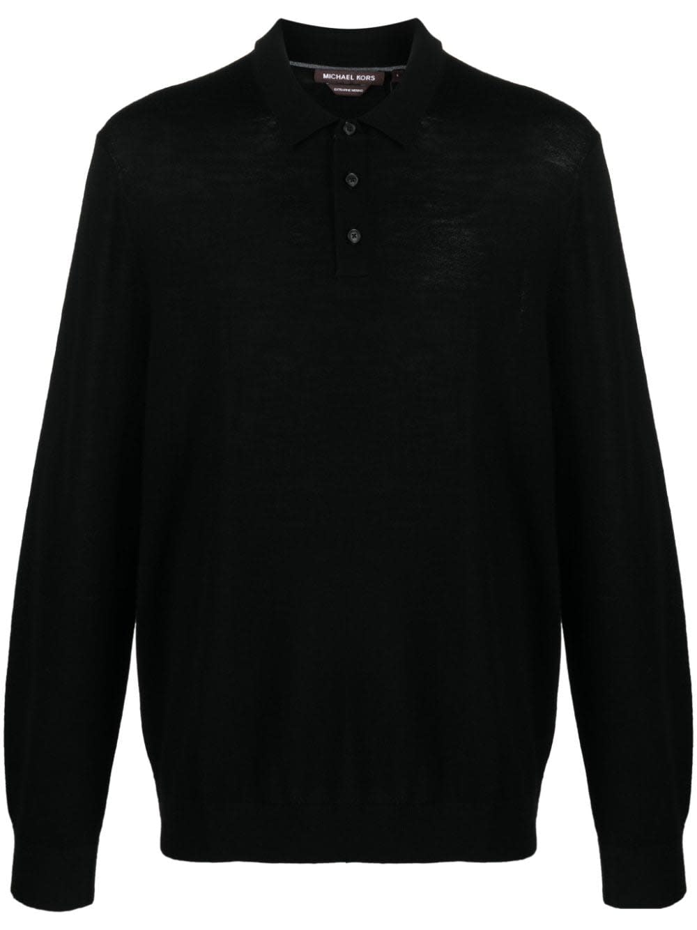 Shop Michael Kors Core Merino Long Sleeves Polo In Black