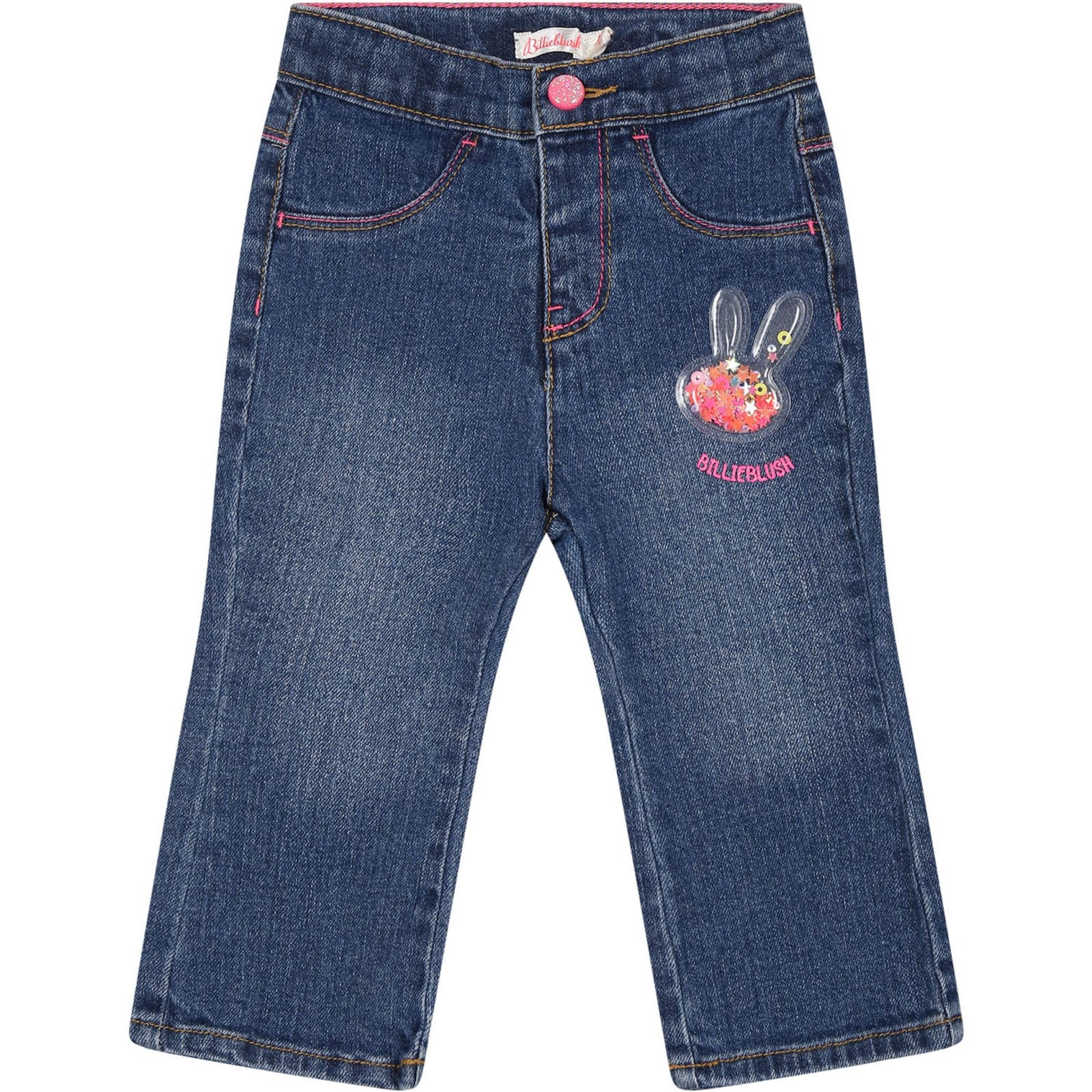 Billieblush Blue Jeans Pour Baby Girl With Logo In Denim