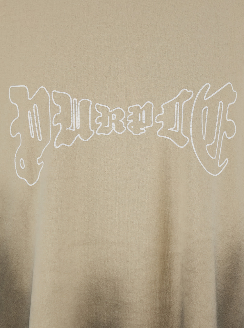 Purple Brand Beige Crewneck T-shirt With Logo Print On The Front And Faded Effect In Cotton Man