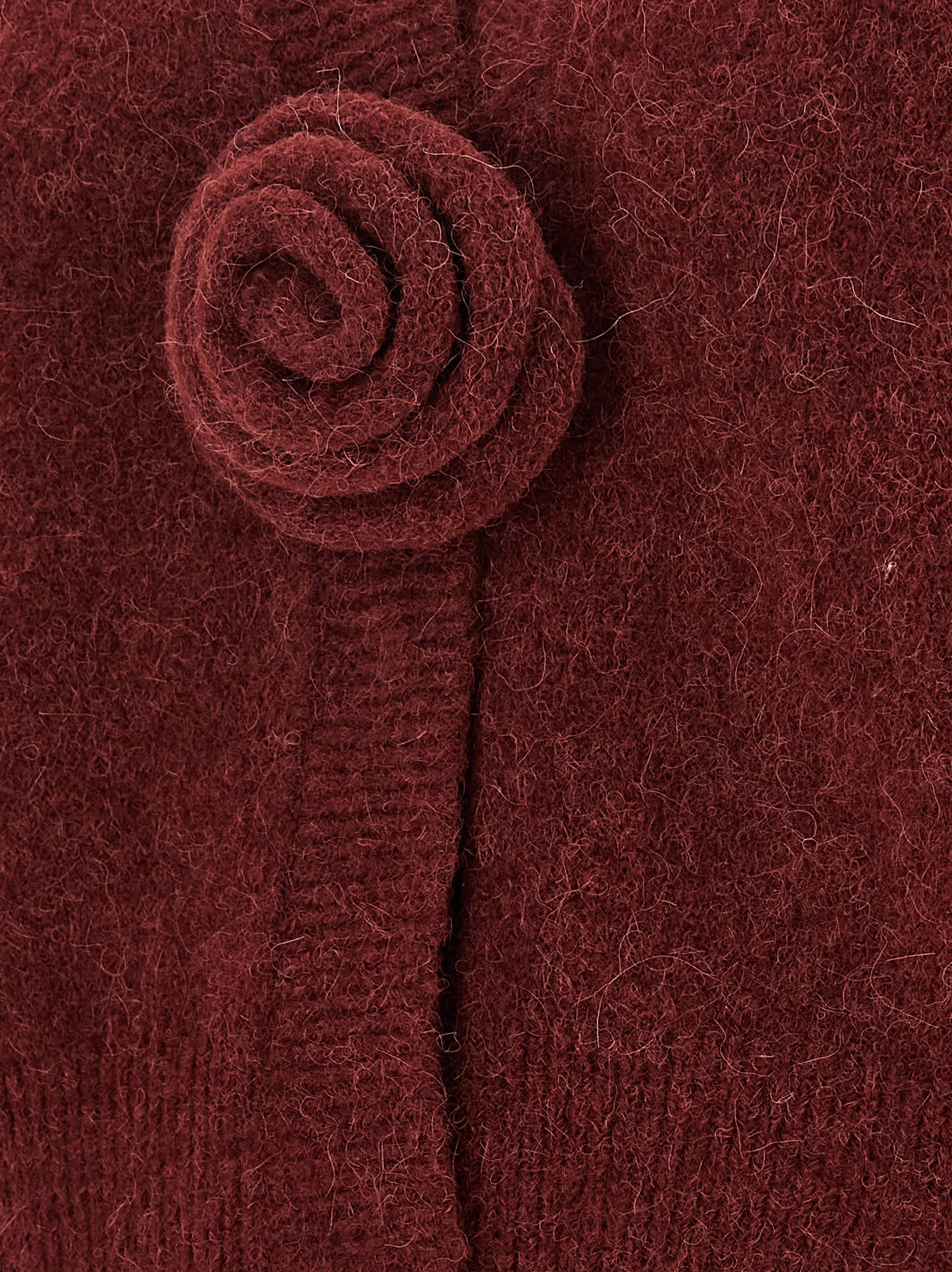 Rotate Birger Christensen Rotate Cropped Burgundy Sweater With Deep V-neckline And Floral Embellishment In Burgundy