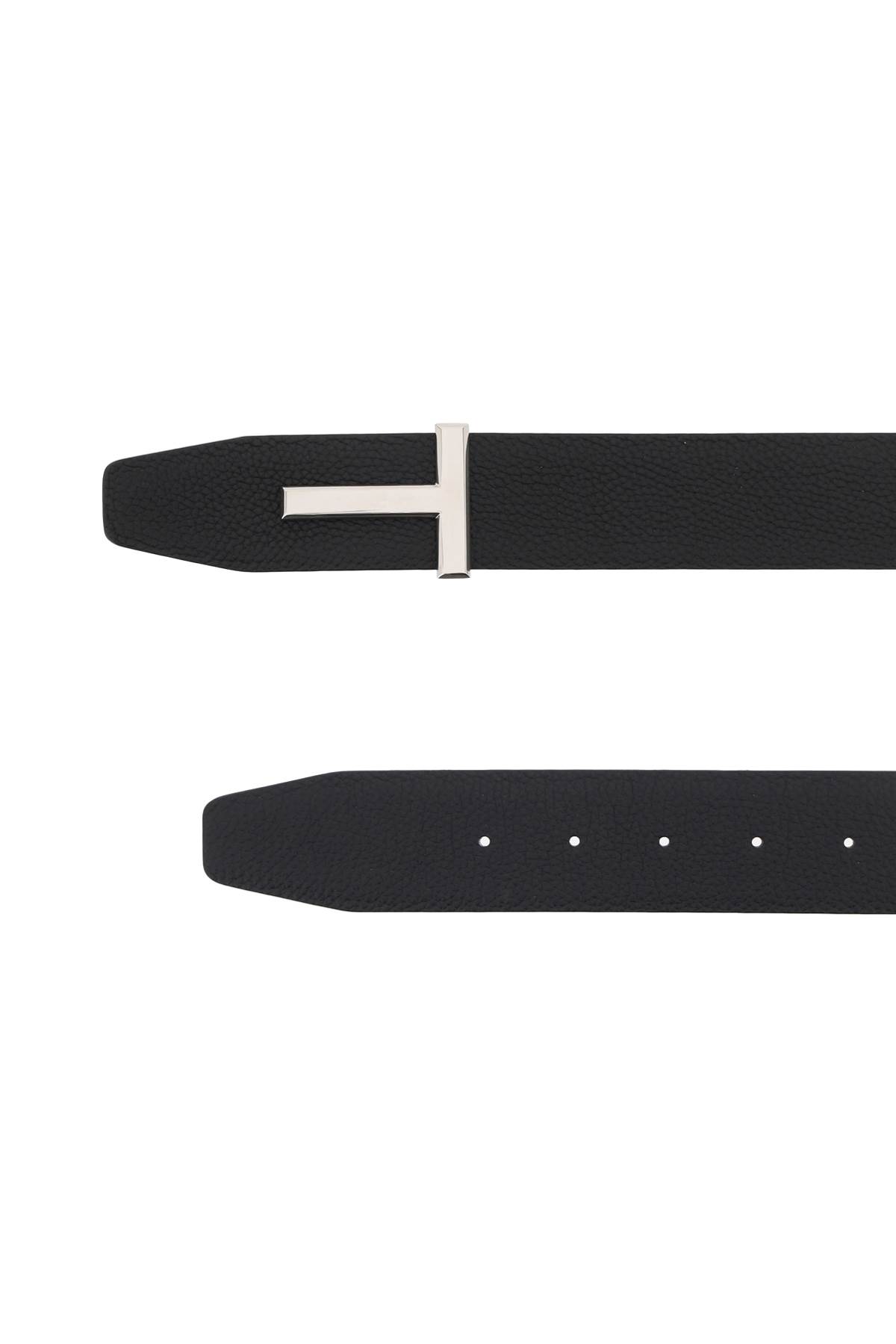 Shop Tom Ford Reversible Grain Leather T Belt In Dark Navy + Black (black)