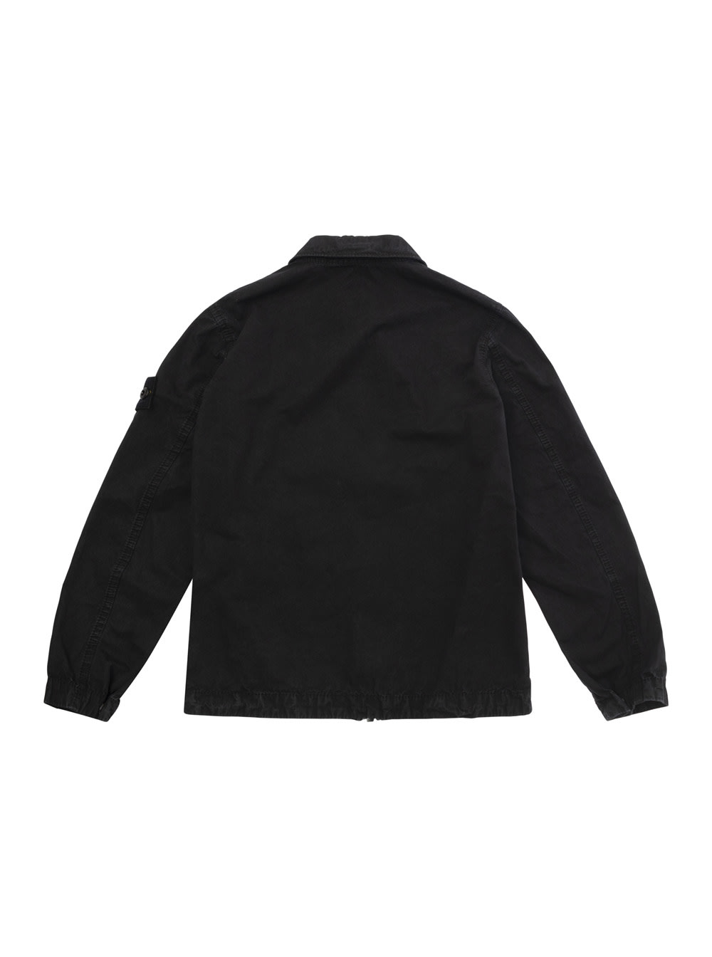 Stone Island Black Zip-up Shirt With Logo Patch In Cotton Boy In Black