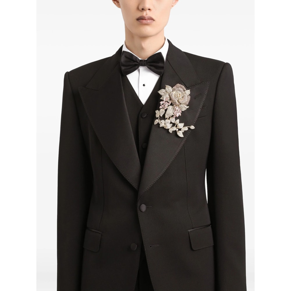 Dolce & Gabbana Satin Lapel Blazer Structured Shoulders Straight Hem In Black