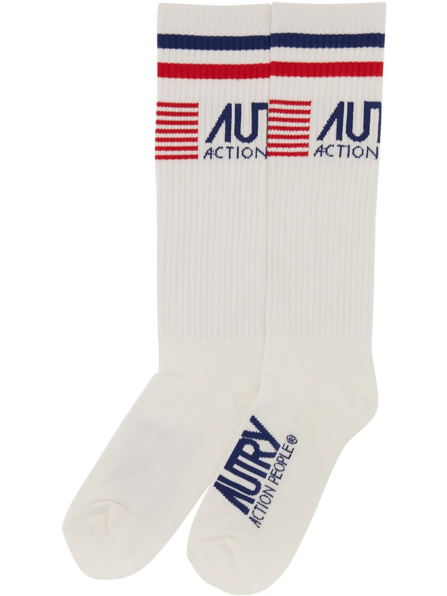 Shop Autry Sock With Logo In White