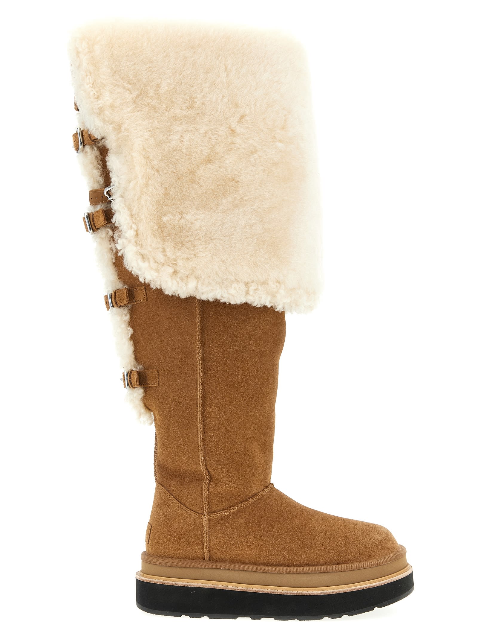 Ugg Sacai Platform Knee High Fur Trim Boots In Nude