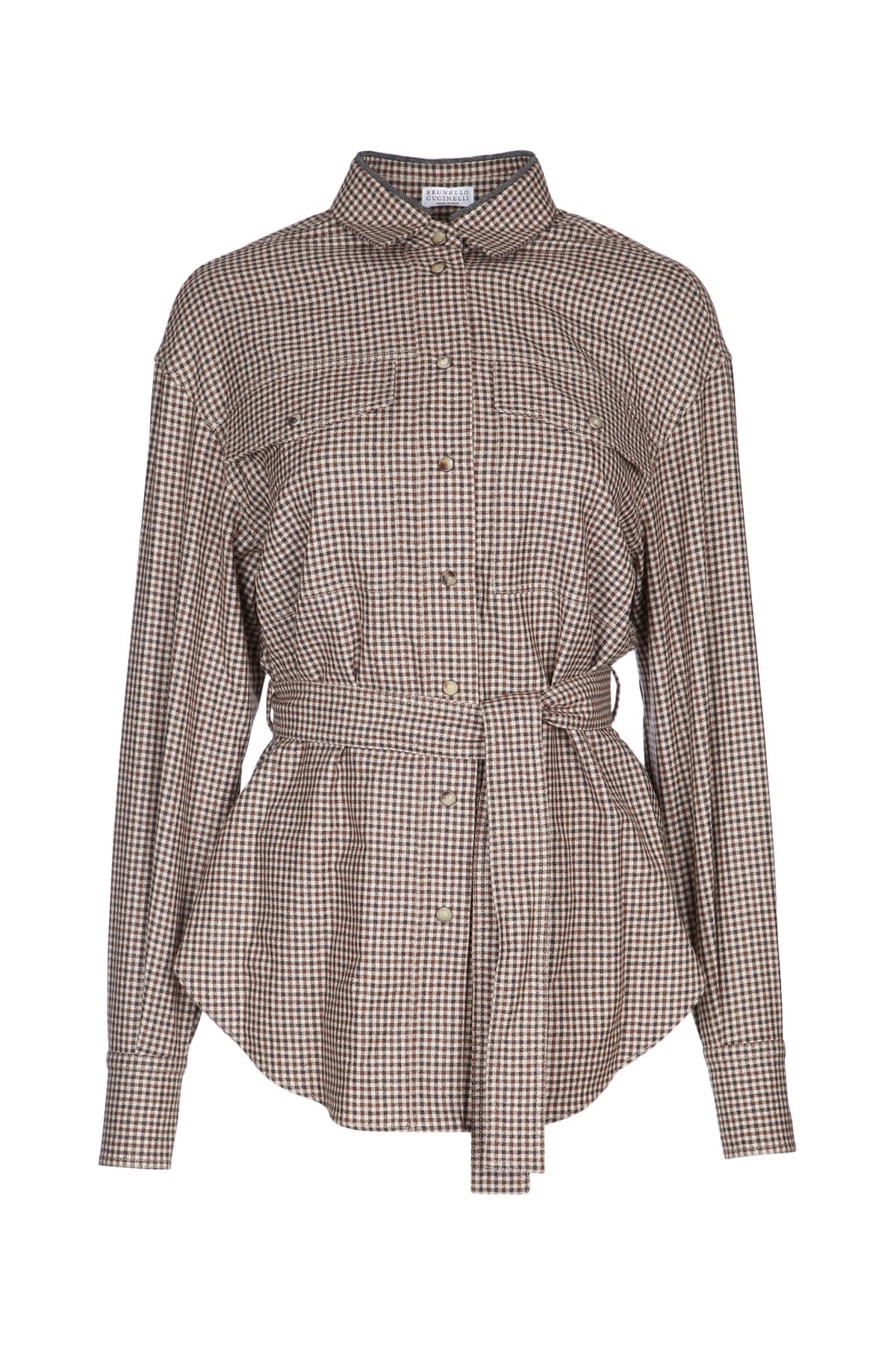 Brunello Cucinelli Checked Virgin Wool Overshirt In Gray