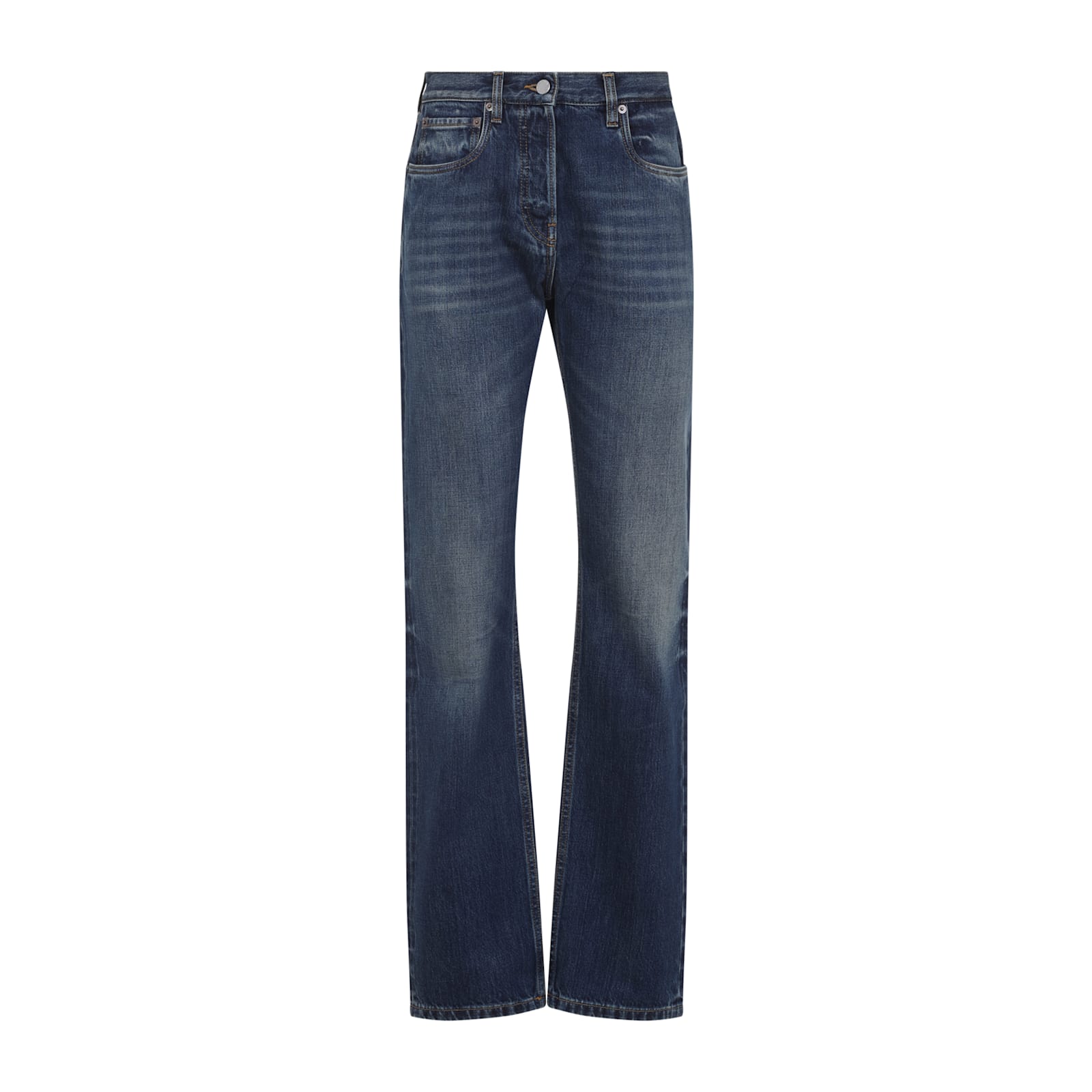 Prada Low-waist Tapered Bleached Denim Trousers In Blue