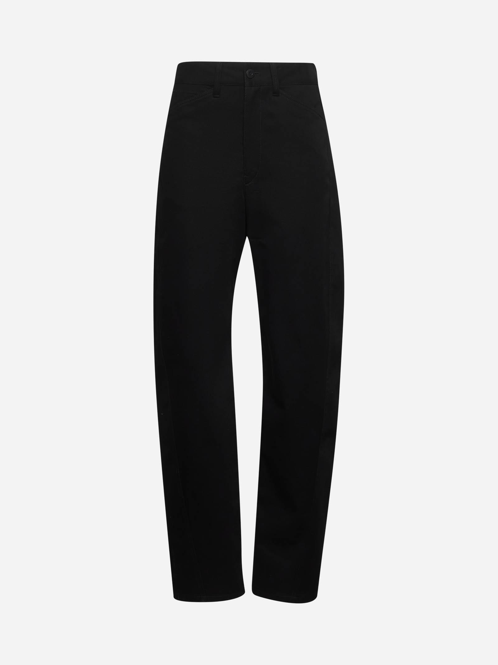 Lemaire Trousers With Twisted Belt And Wide Leg In Black