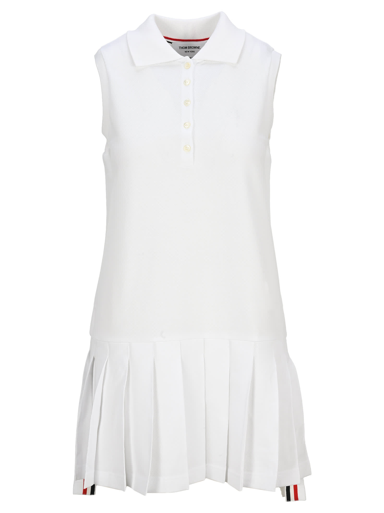 Thom Browne Rwb Stripe Sleeveless Pleated Tennis Dress